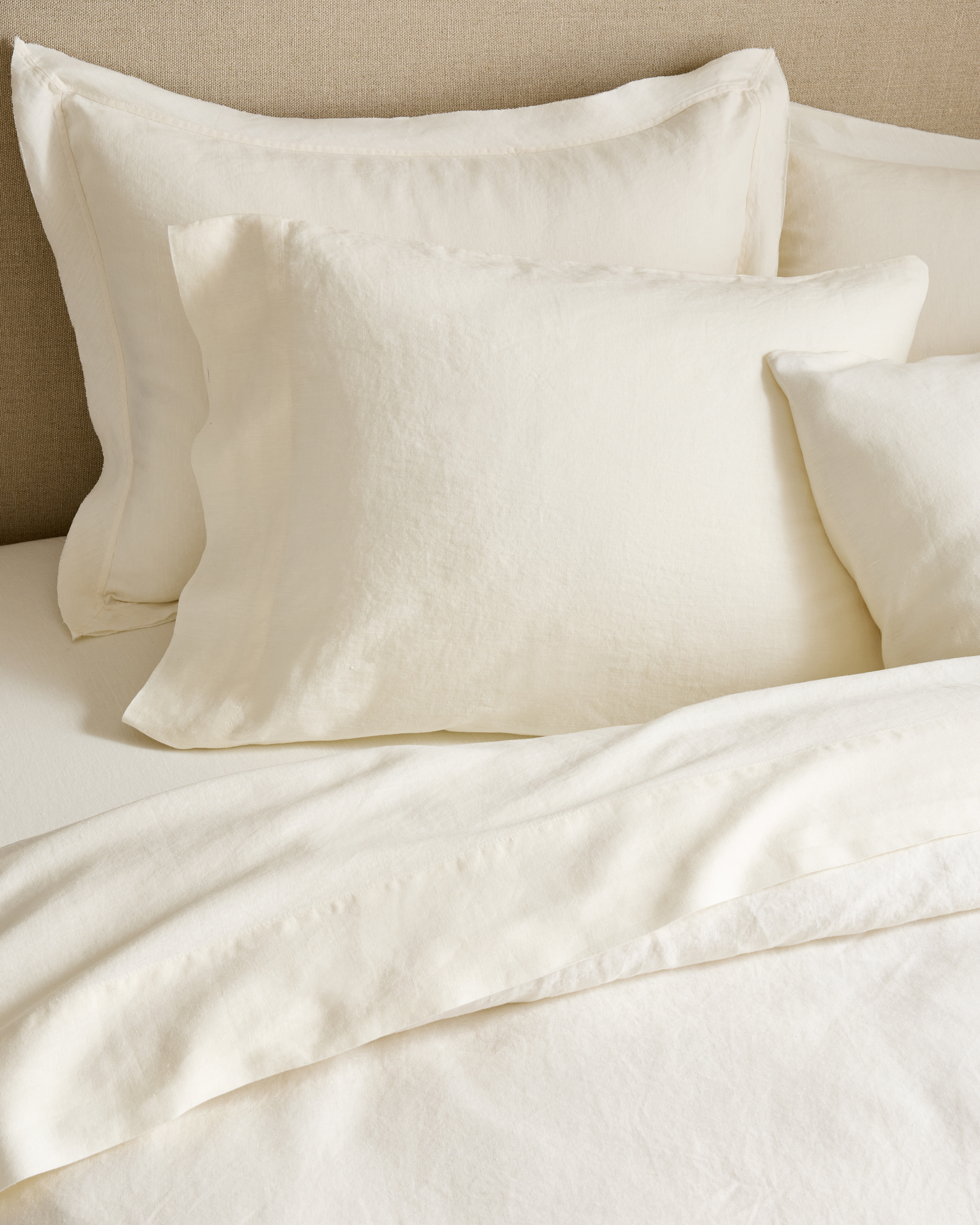 Ivory European Linen Double Flange Sham Set
