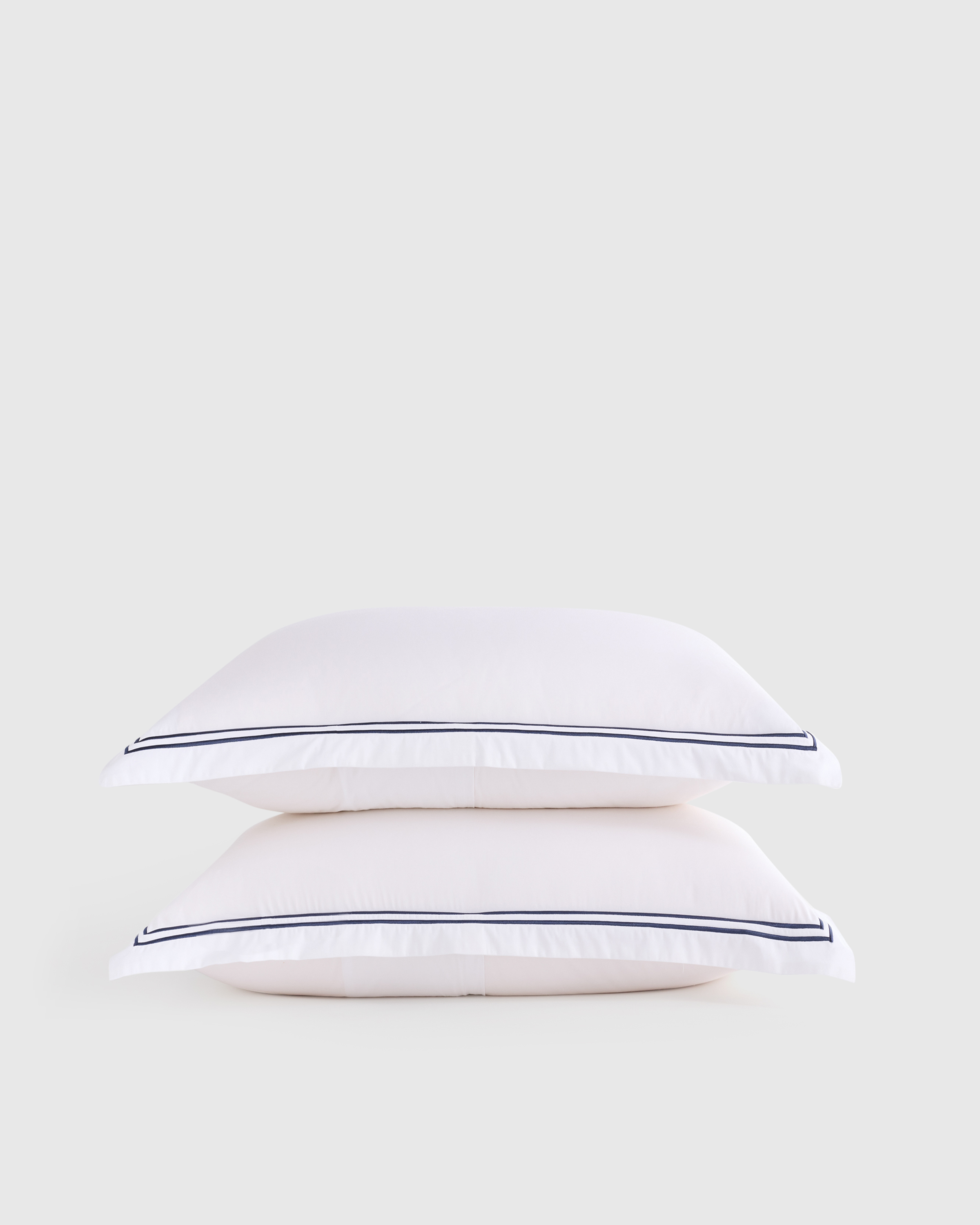 White/Navy Classic Organic Percale Embellished Sham Set
