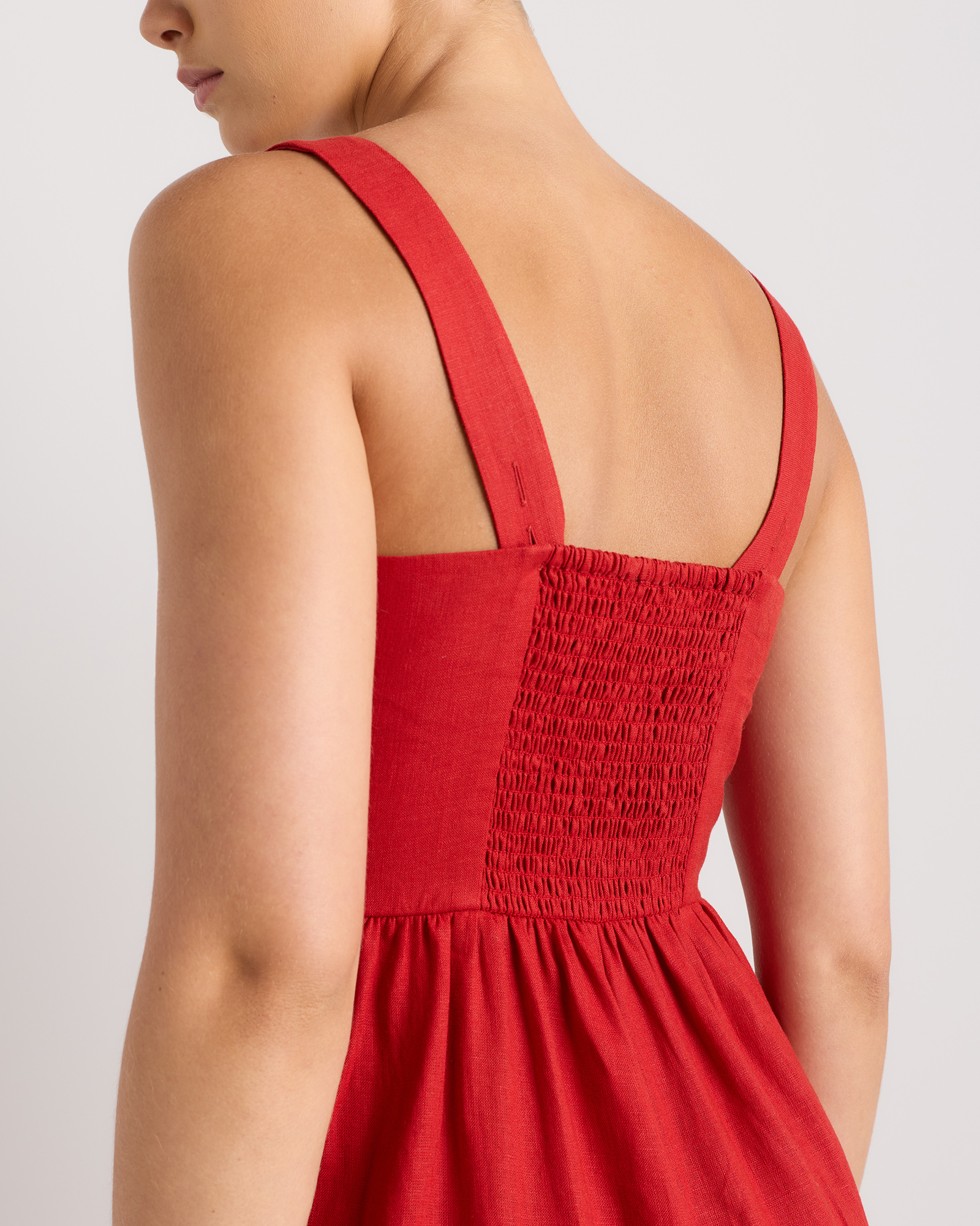 100% European Linen Fit & Flare Midi Dress in Chile