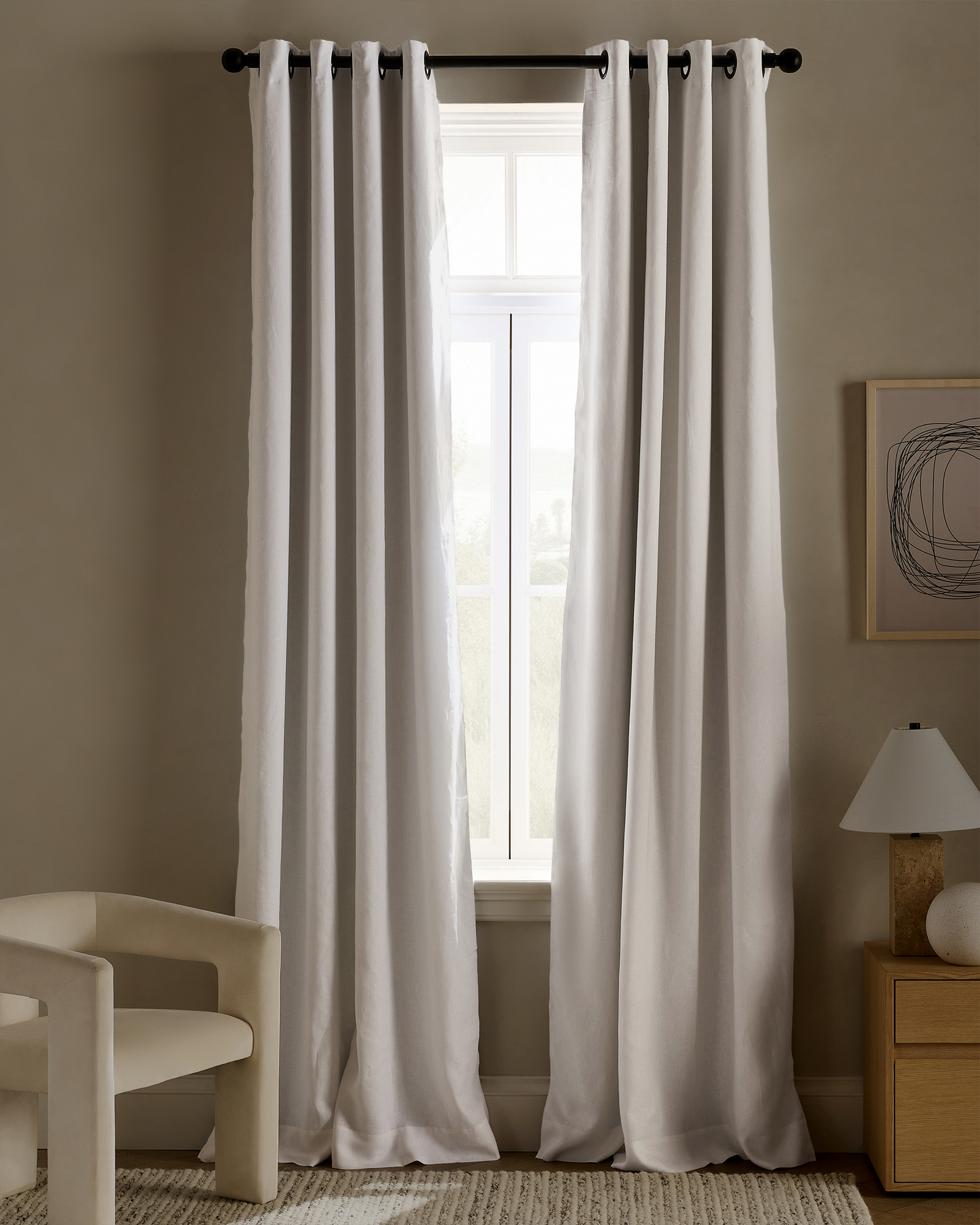 White European Linen Grommet True Blackout Curtain - Single Panel
