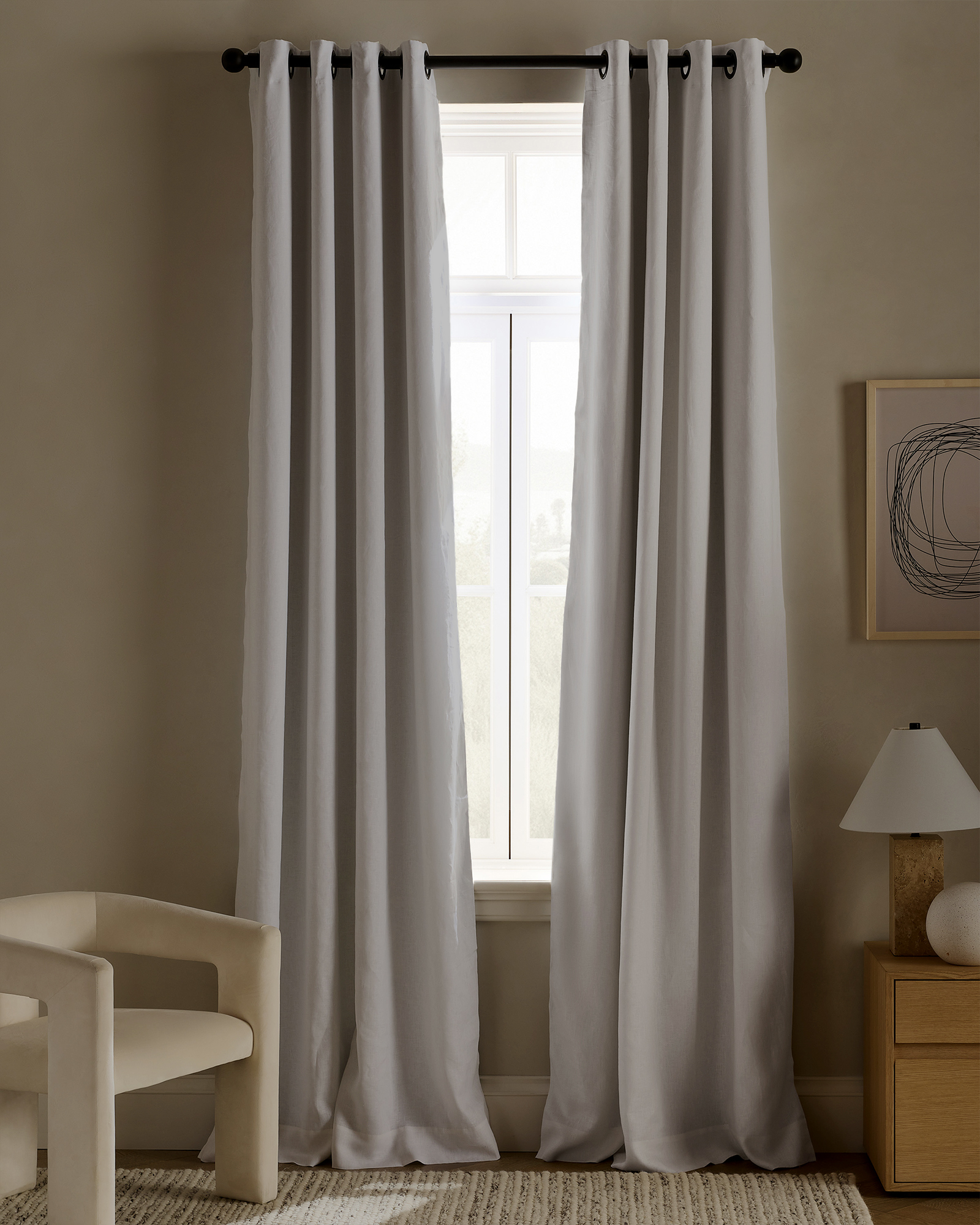 White European Linen Grommet True Blackout Curtain