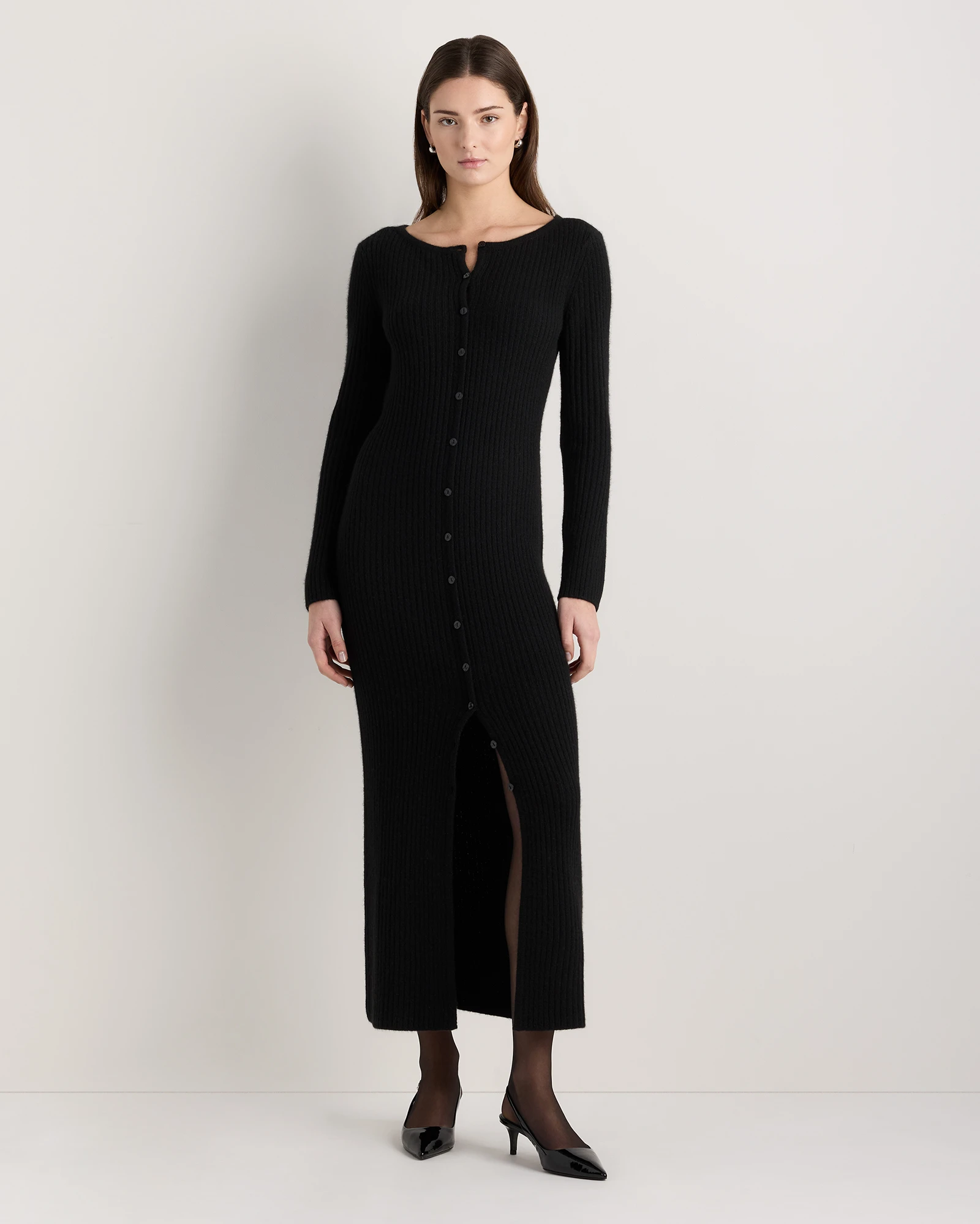 100% Yak Wool Ribbed Cardigan Sweater Dress