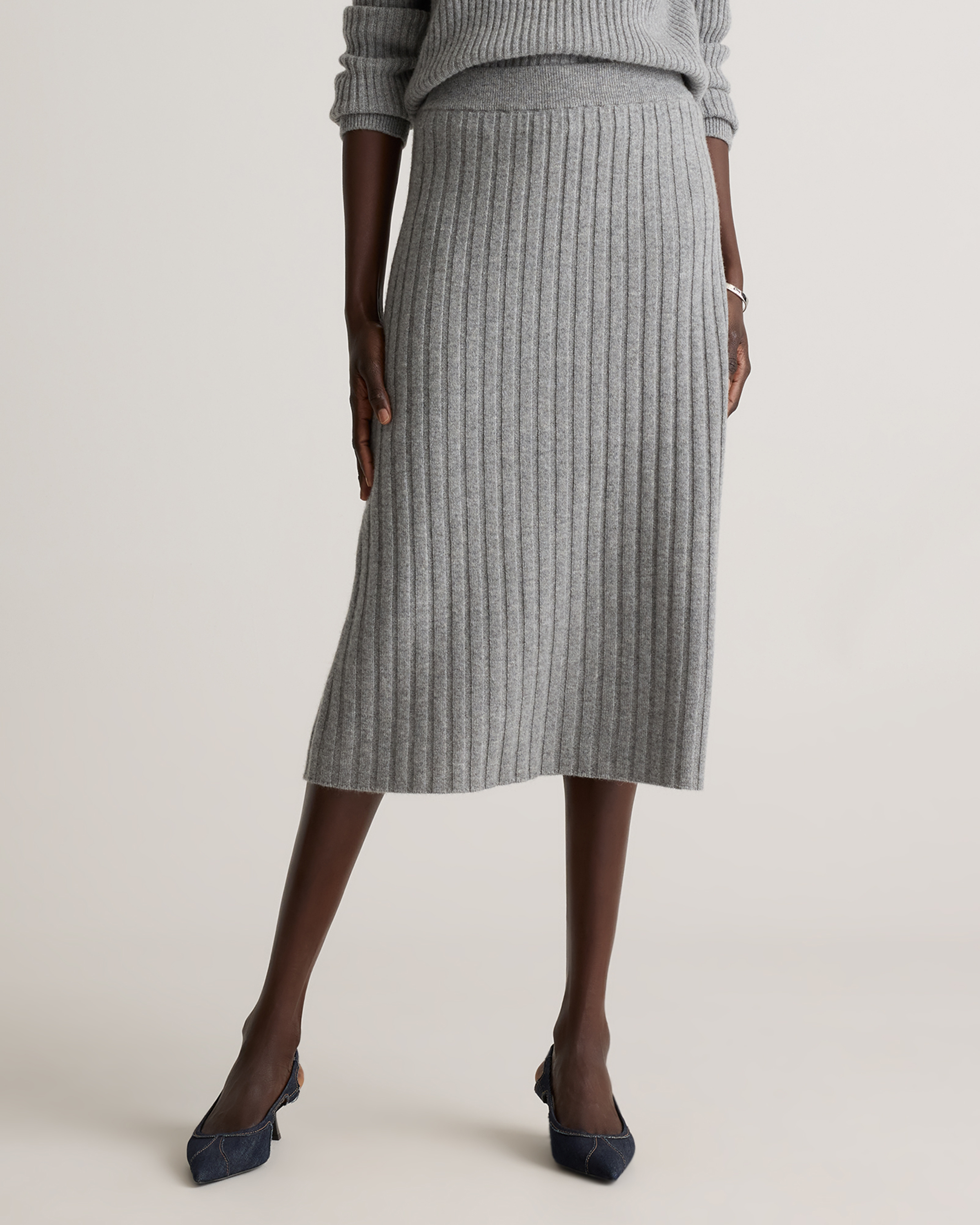 Heather Grey Mongolian Cashmere Midi Skirt
