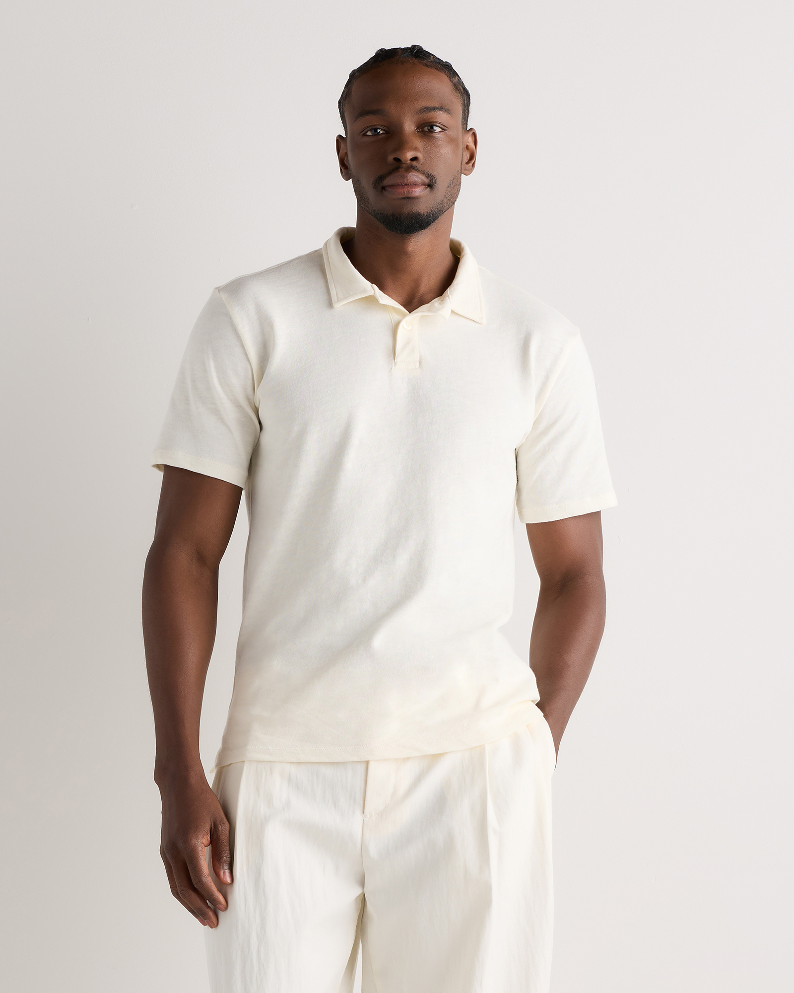 Linen White 100% Organic Cotton Slub Polo