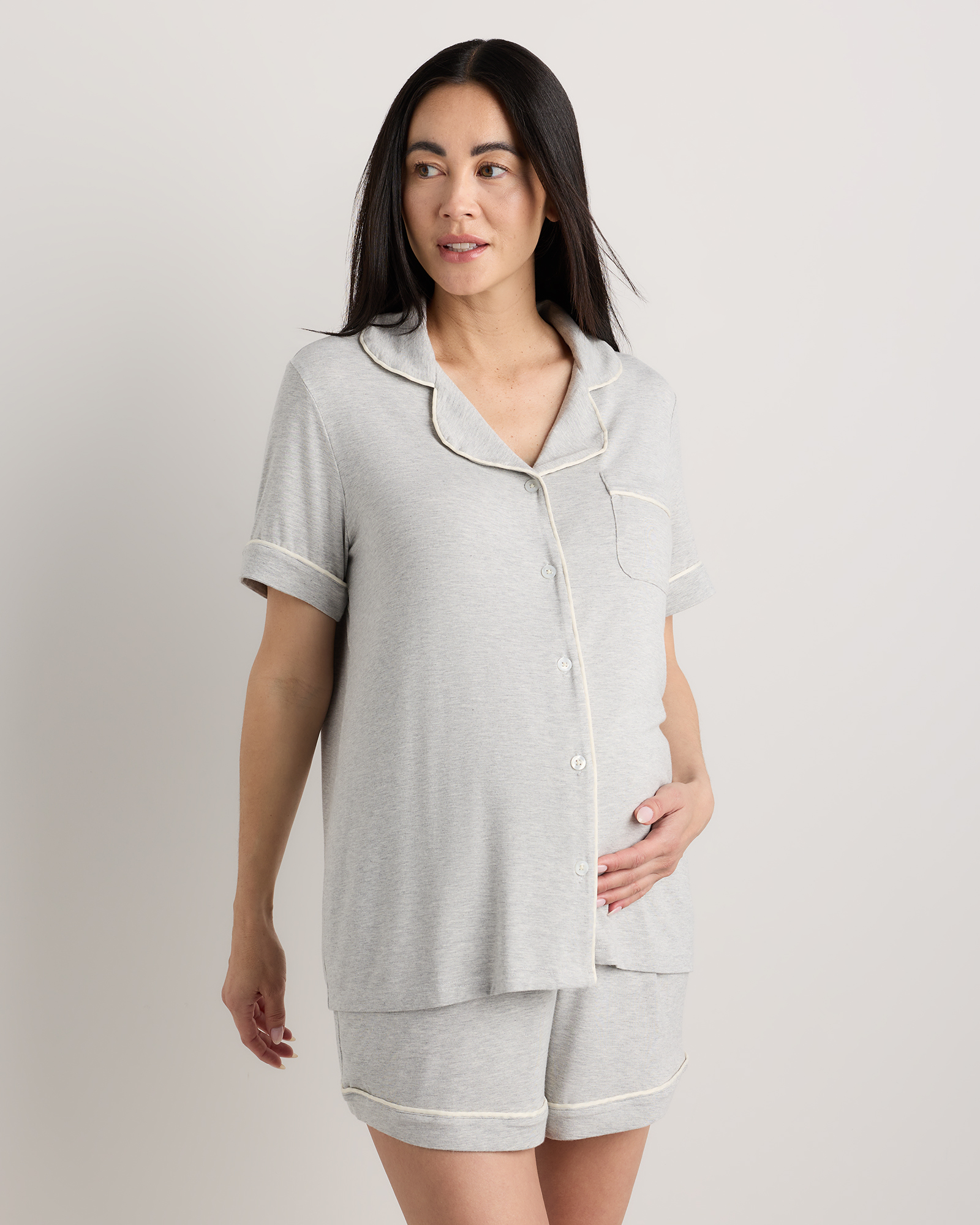 Heather Grey Bamboo Jersey Maternity Short Sleeve Pajama Set