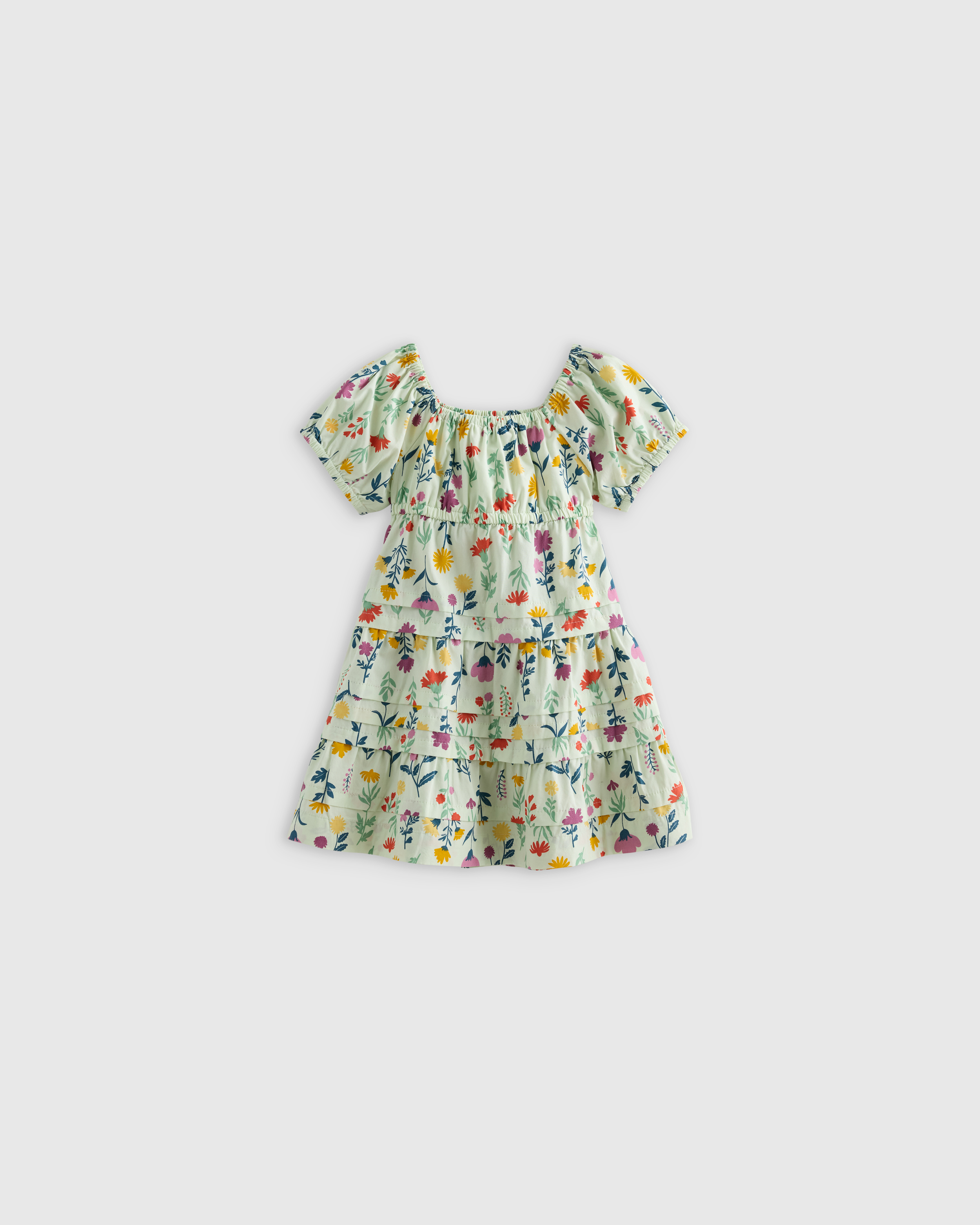 Botanical Floral 100% Organic Cotton Poplin Tiered Dress