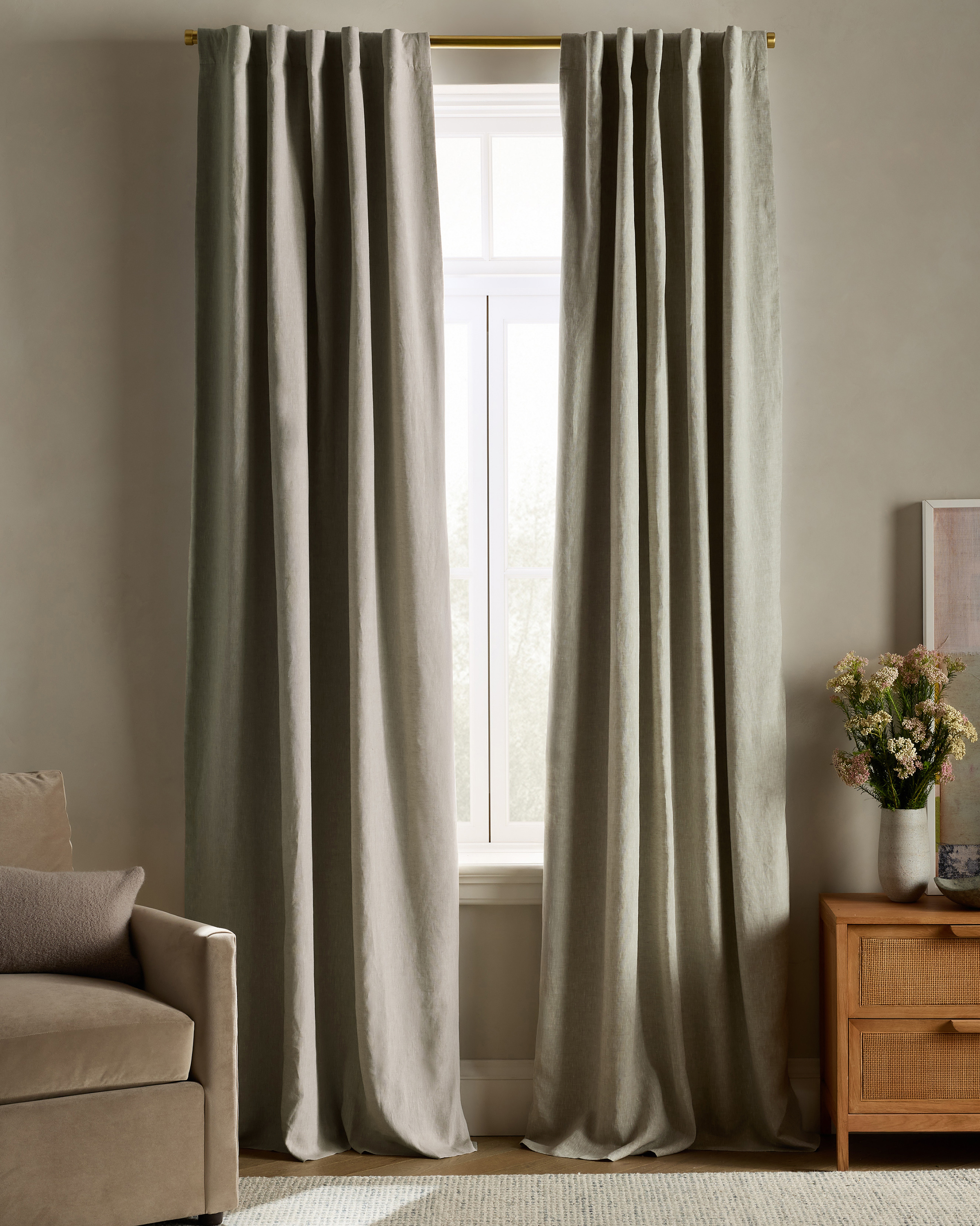 Sage European Linen Room Darkening Curtain