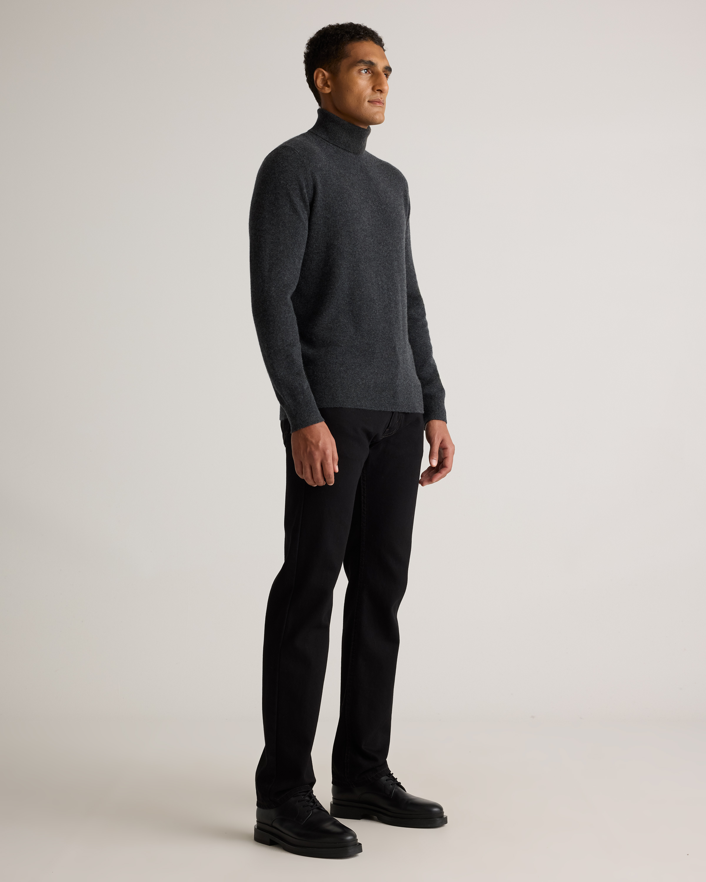 Mongolian Cashmere Turtleneck Sweater in Heather Charcoal