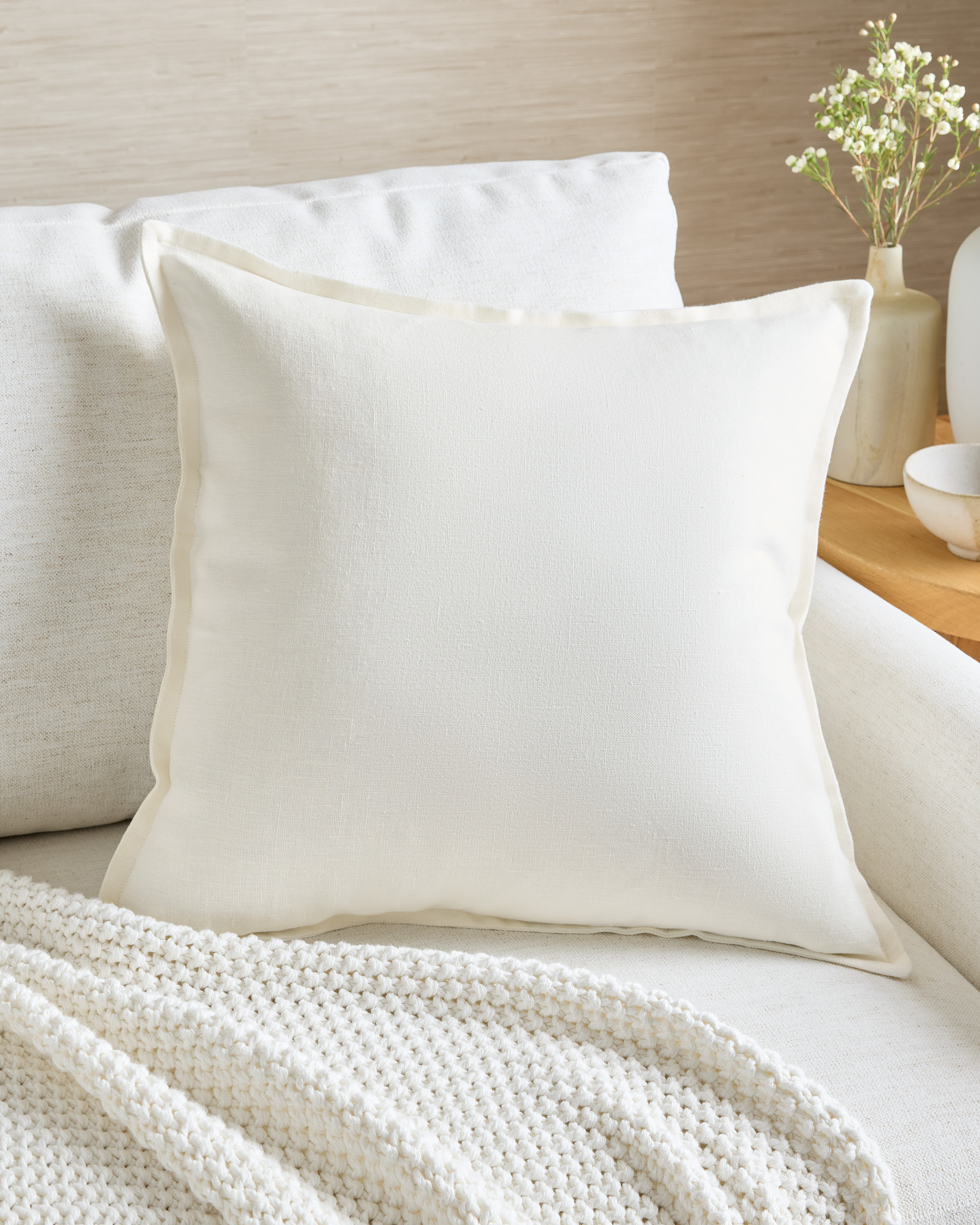 Ivory European Linen Flange Edge Pillow Cover