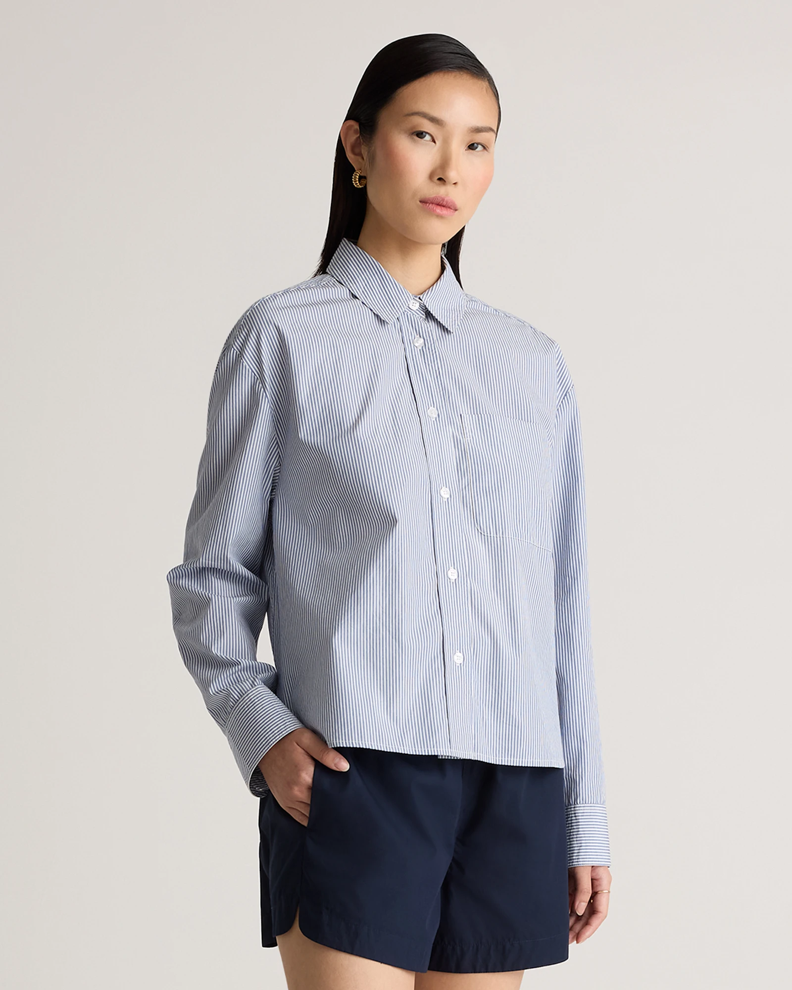 100% Organic Cotton Poplin Cropped Long Sleeve Shirt
