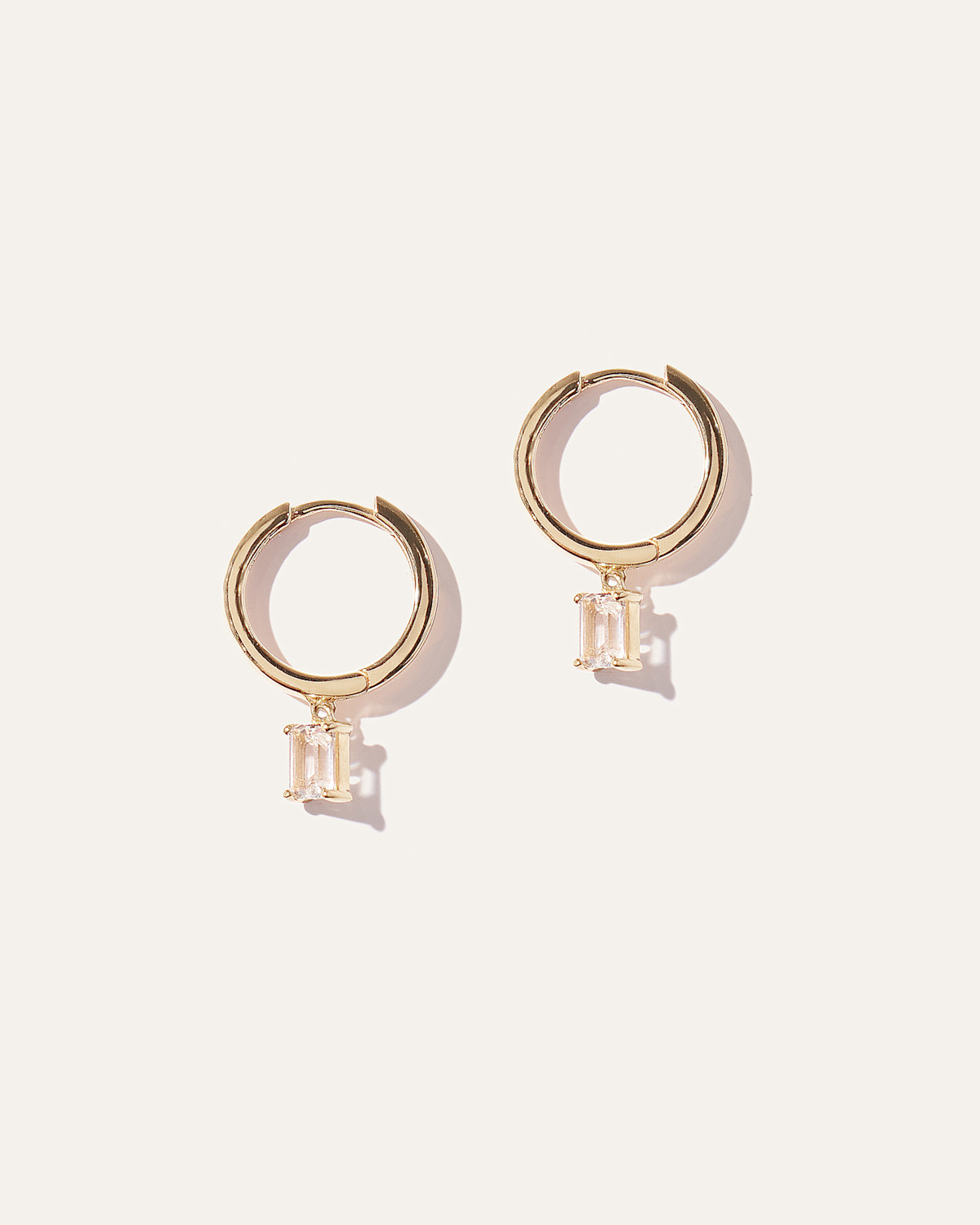 Emerald Cut Topaz Dangle Hoops in Gold Vermeil