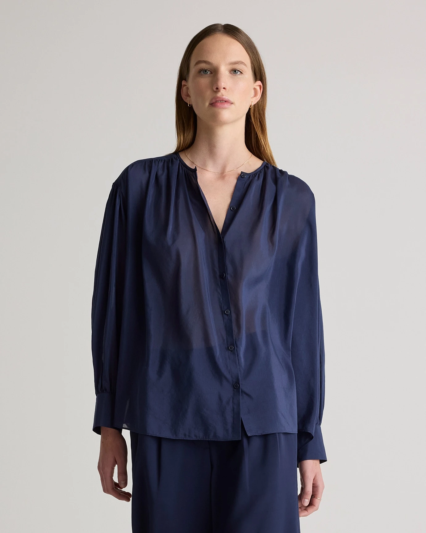 Cotton-Silk Voile Blouson Blouse
