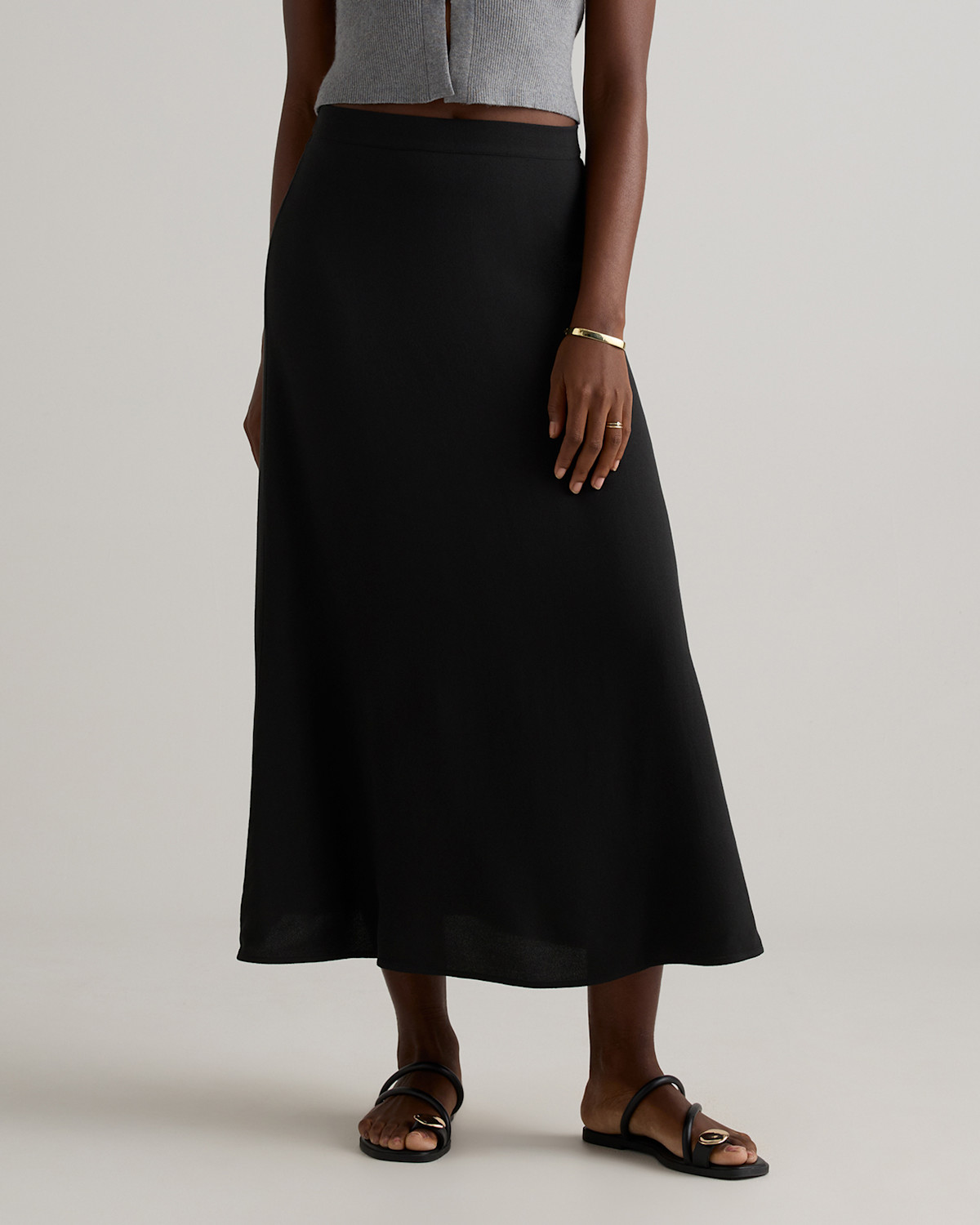 Quince Lightweight Crepe Slip Skirt in True Black