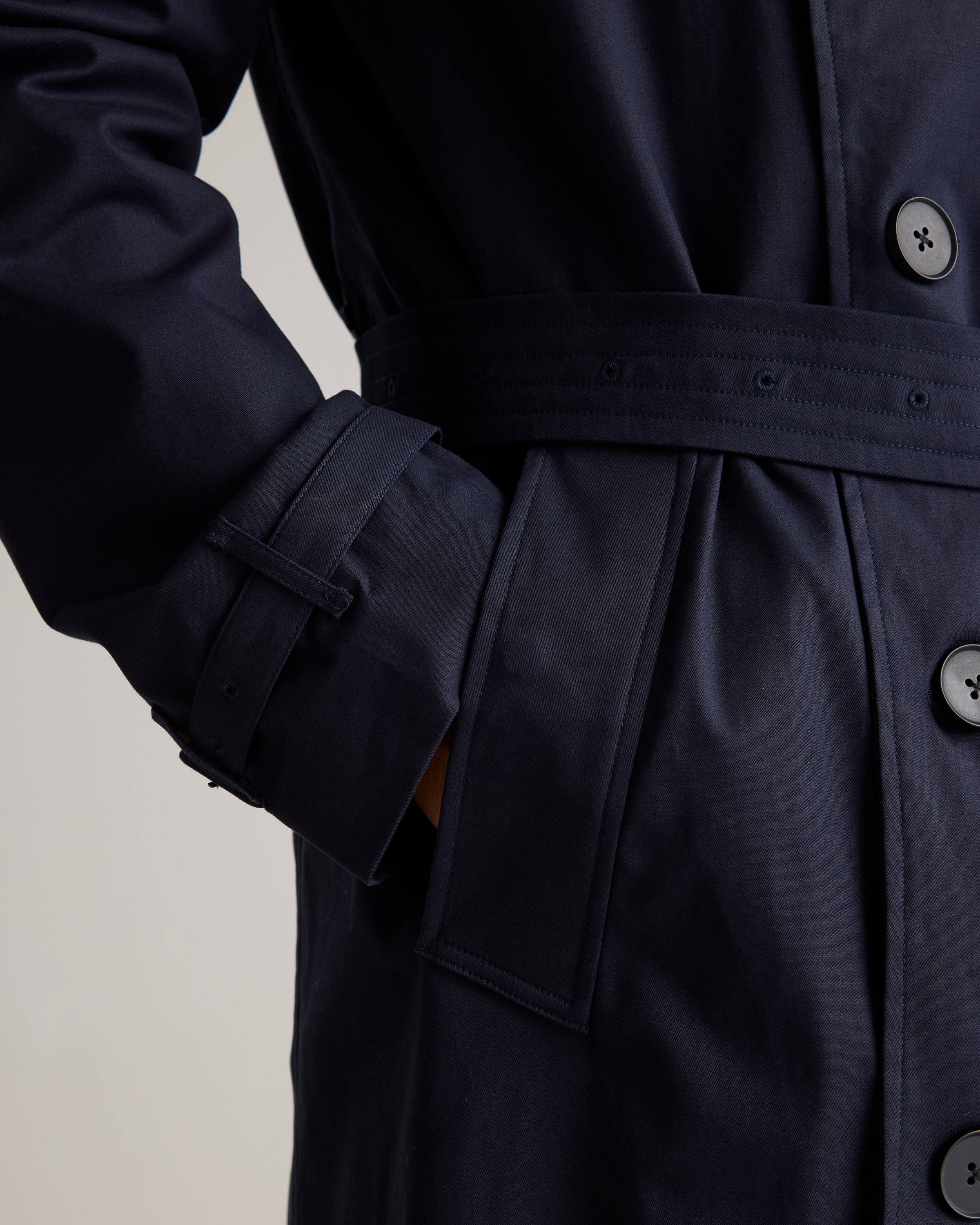 Comfort Stretch Long Trench Coat in Navy
