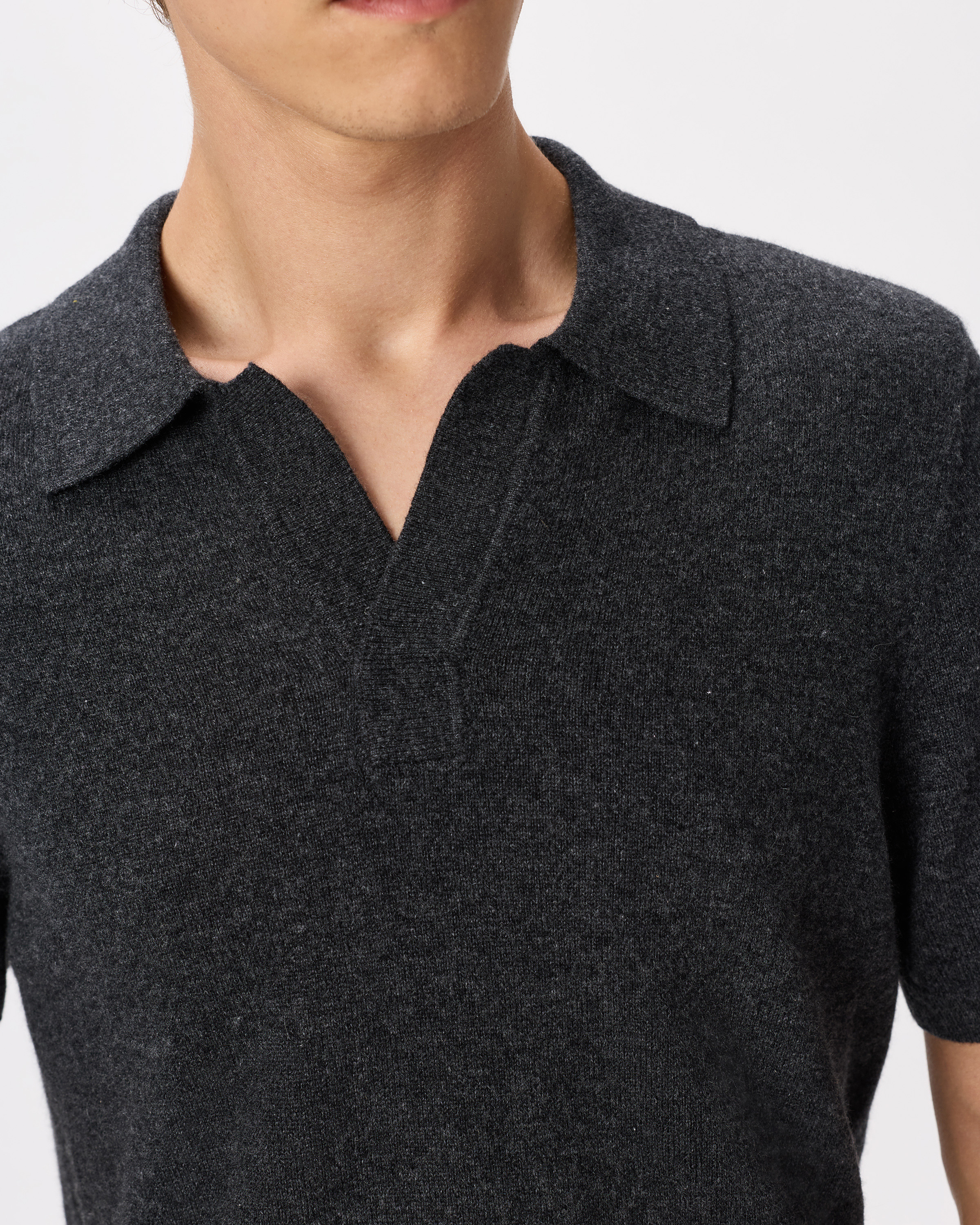 100% Mongolian Cashmere Johnny Collar Sweater Polo Sweater in Charcoal