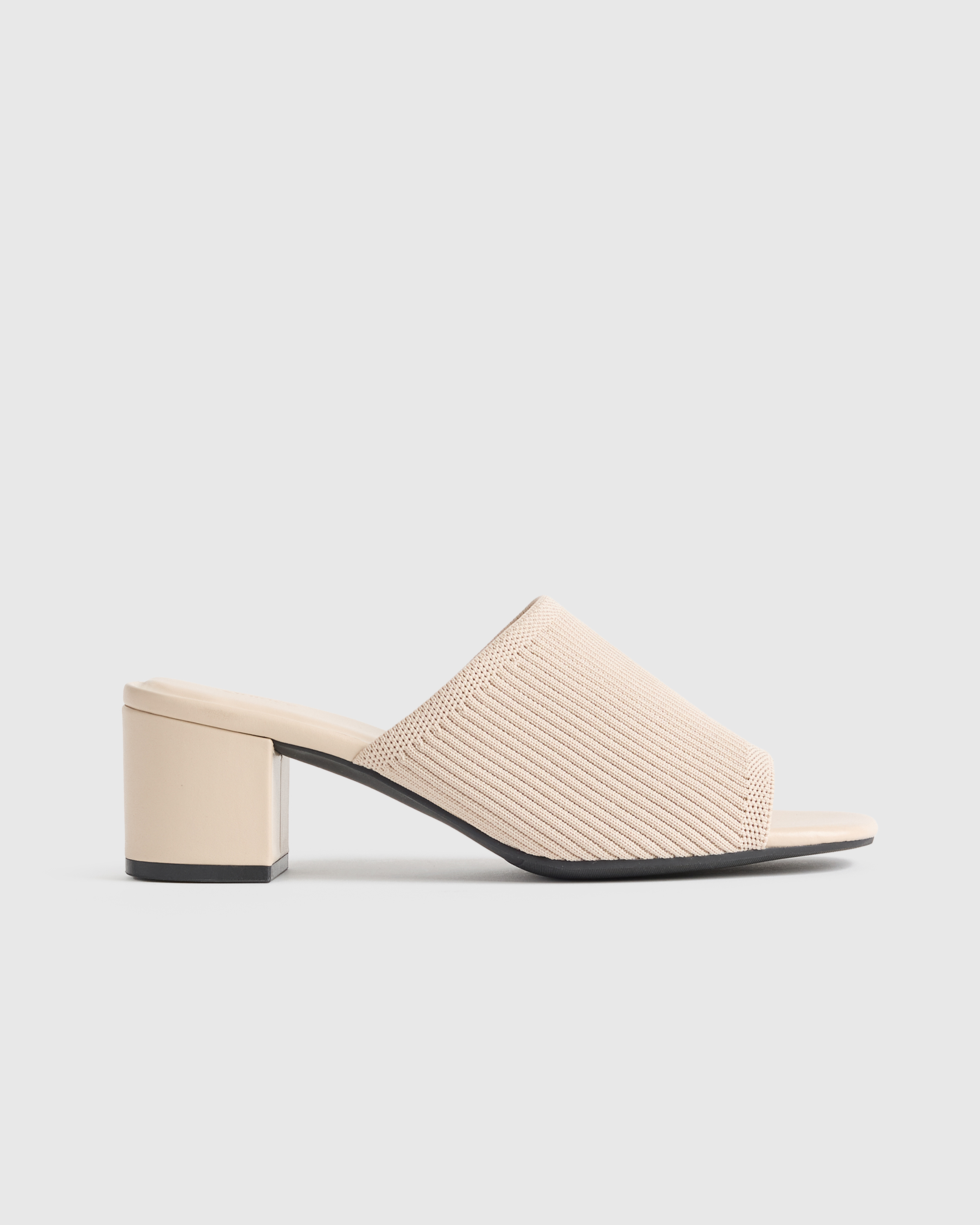 Almond Italian Leather & Eco Knit Heeled Mule