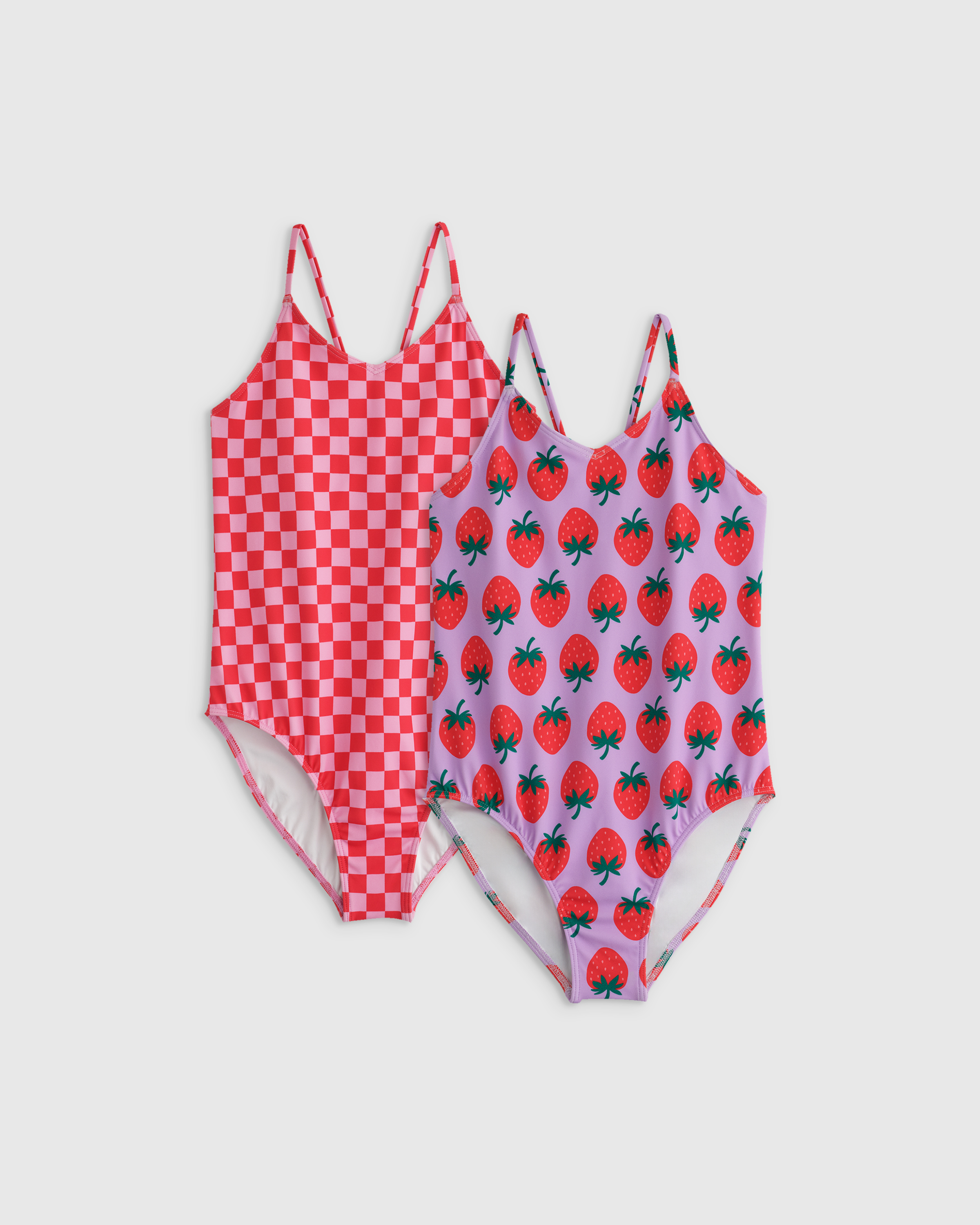 Strawberries/Check Sunsafe One-Piece Swimsuit 2-Pack