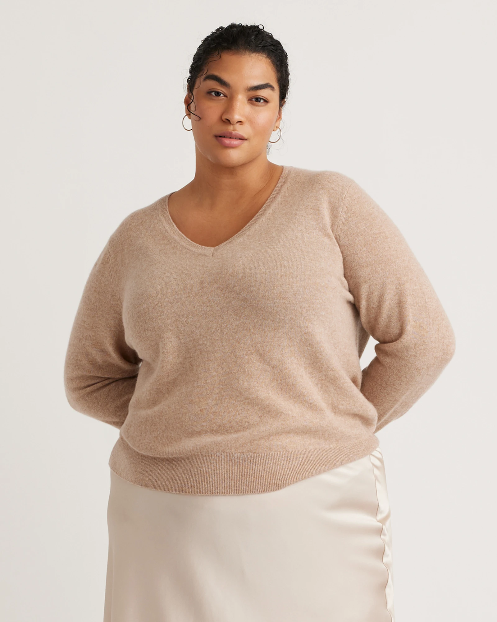 Mongolian Cashmere V-Neck Sweater - Plus Size