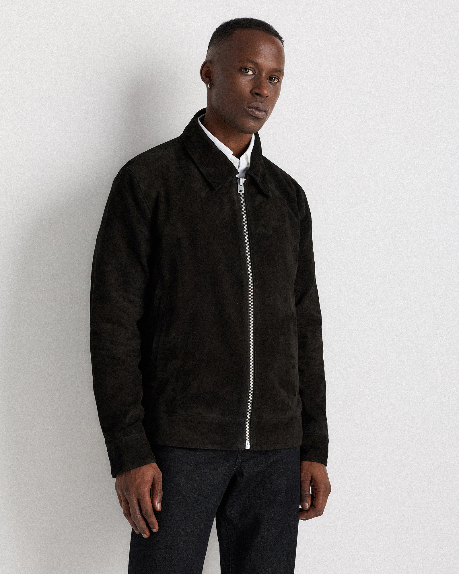 True Black 100% Suede Harrington Jacket