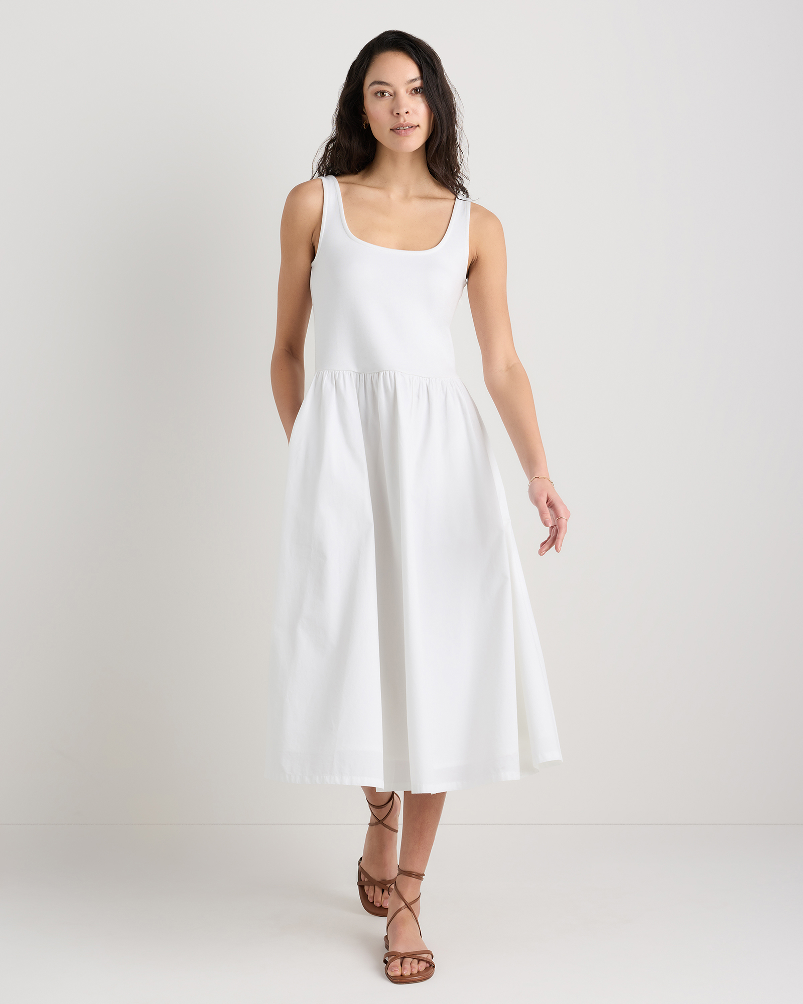 Classic White Cotton Mixed Media Tank Dress
