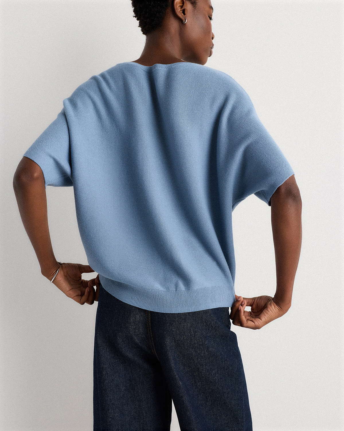 Lightweight Cotton Cashmere Link-Stitch Dolman Sweater in Mountain