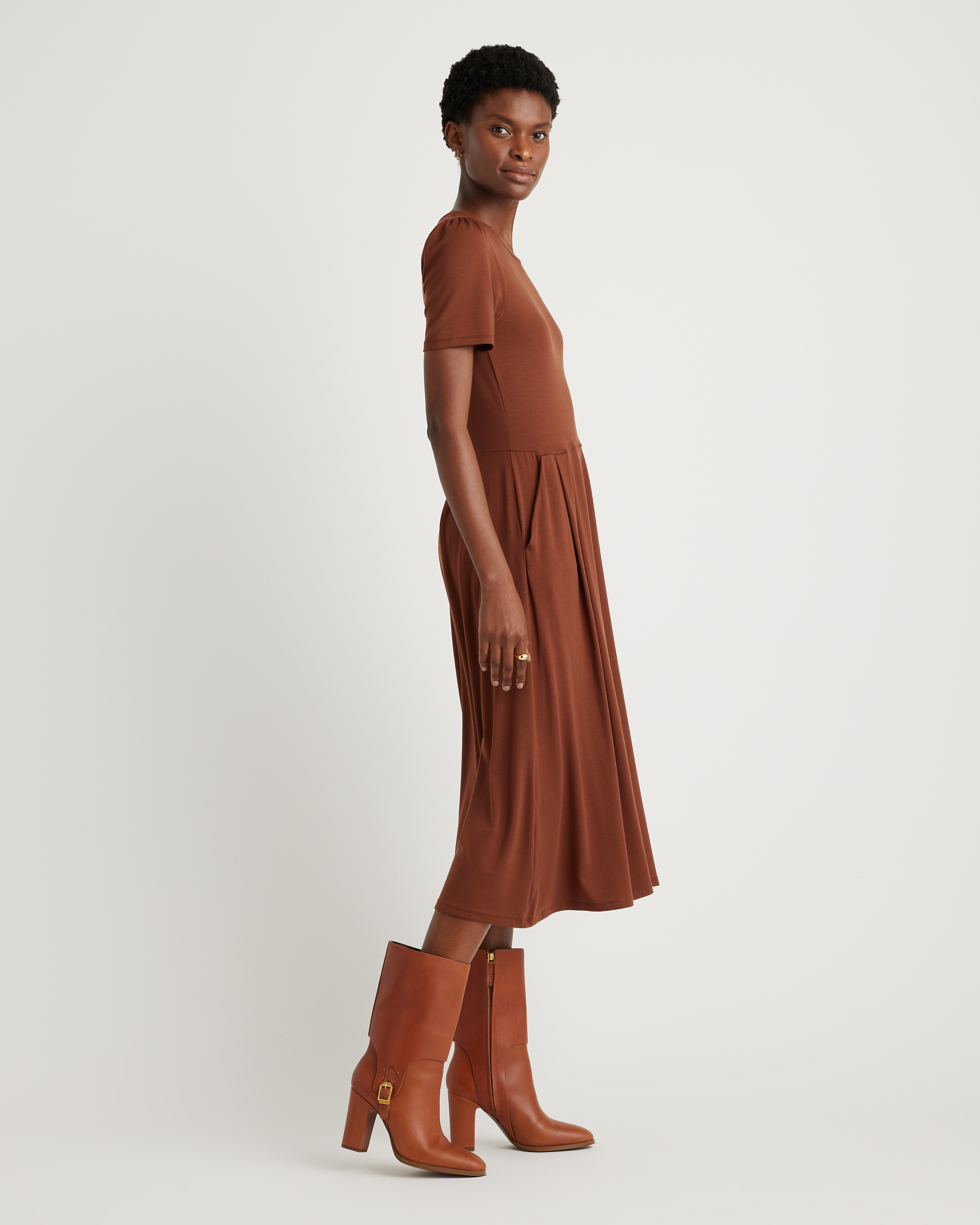 quince jersey dress Quince Women's Tencel Jersey Fit & Flare Dress, Carbon Grey, Size XL