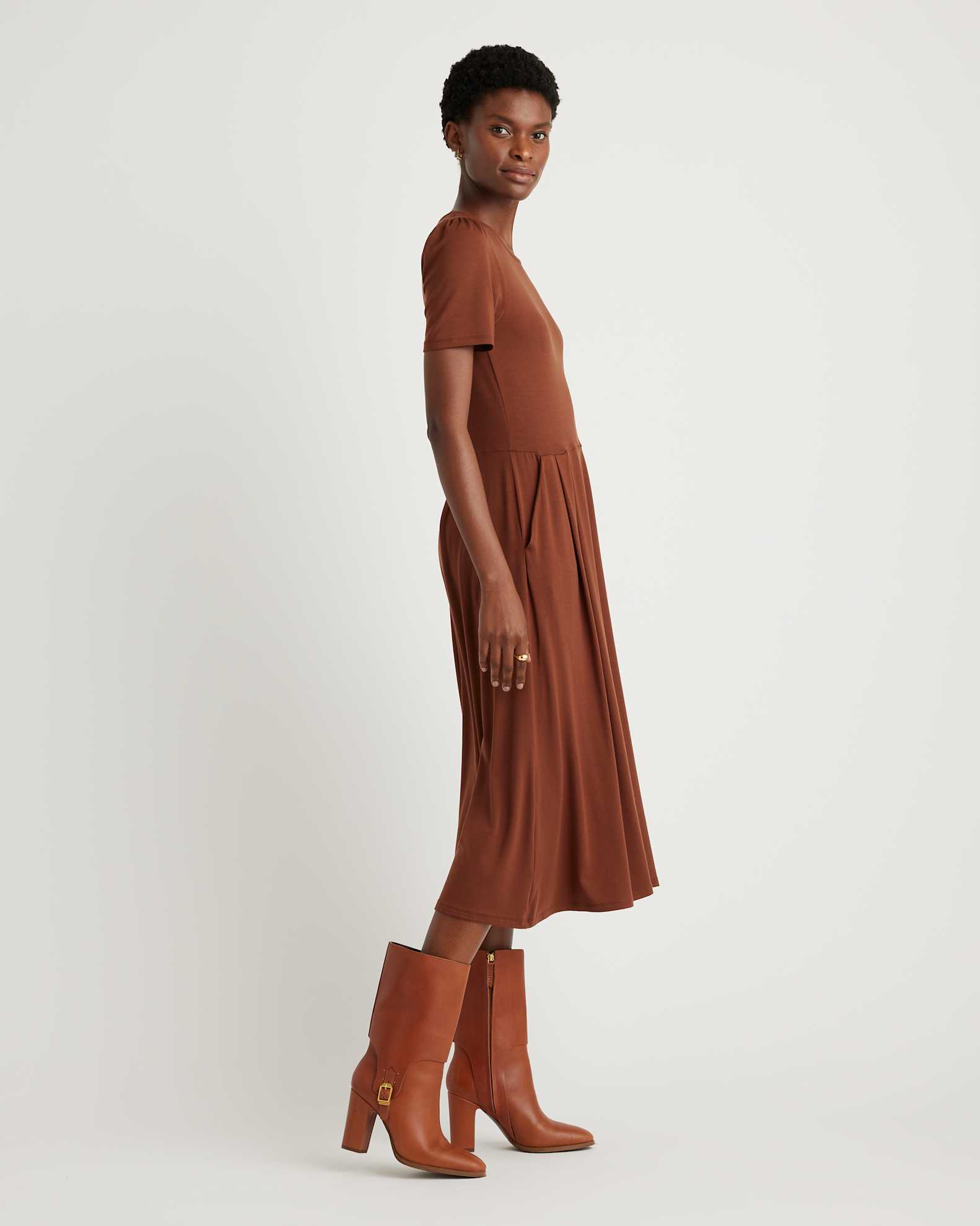 quince jersey dress Quince Women's Tencel Jersey Fit & Flare Dress, Carbon Grey, Size XL