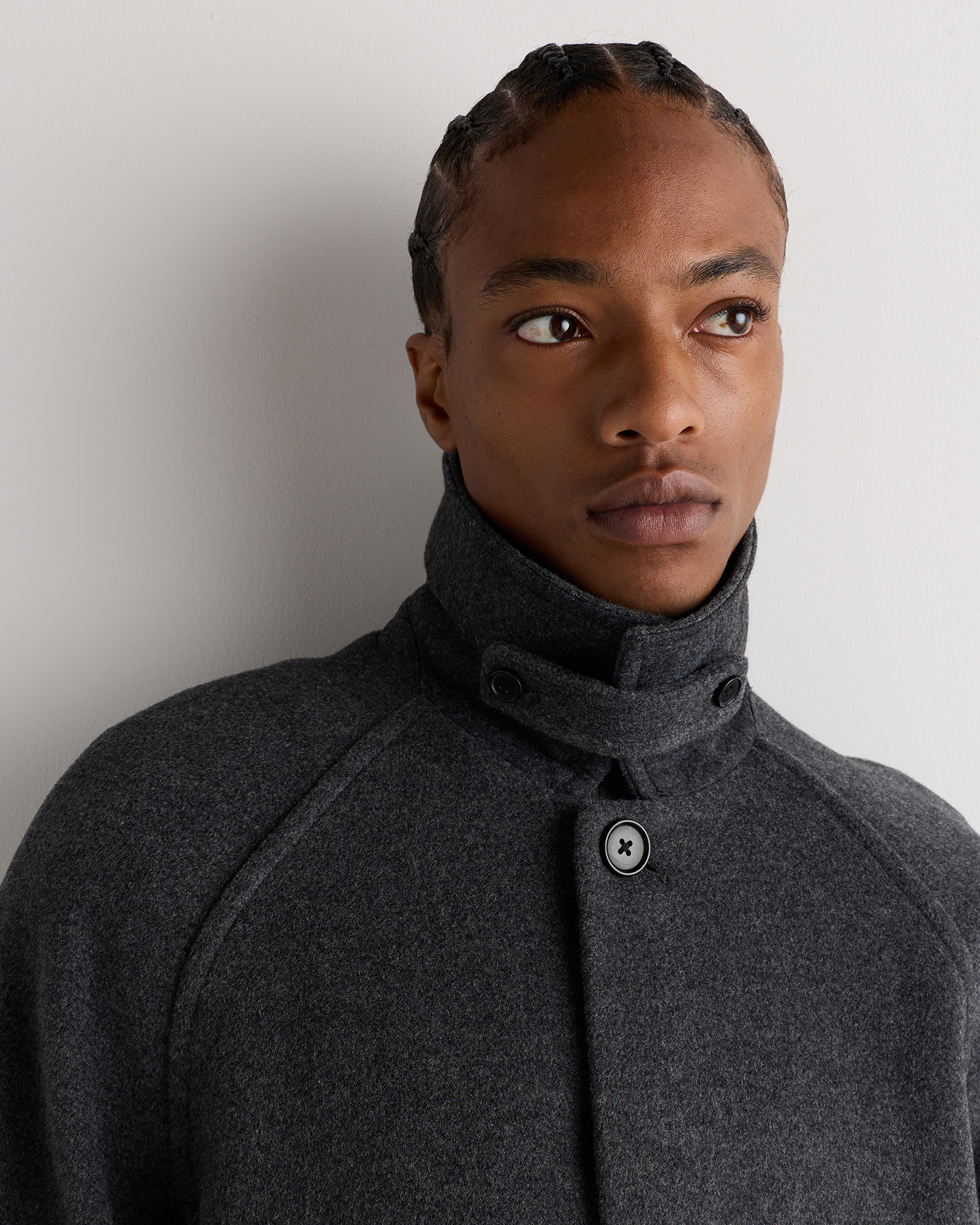 Men's Wool Cashmere Balmacaan Overcoat in Heather Charcoal