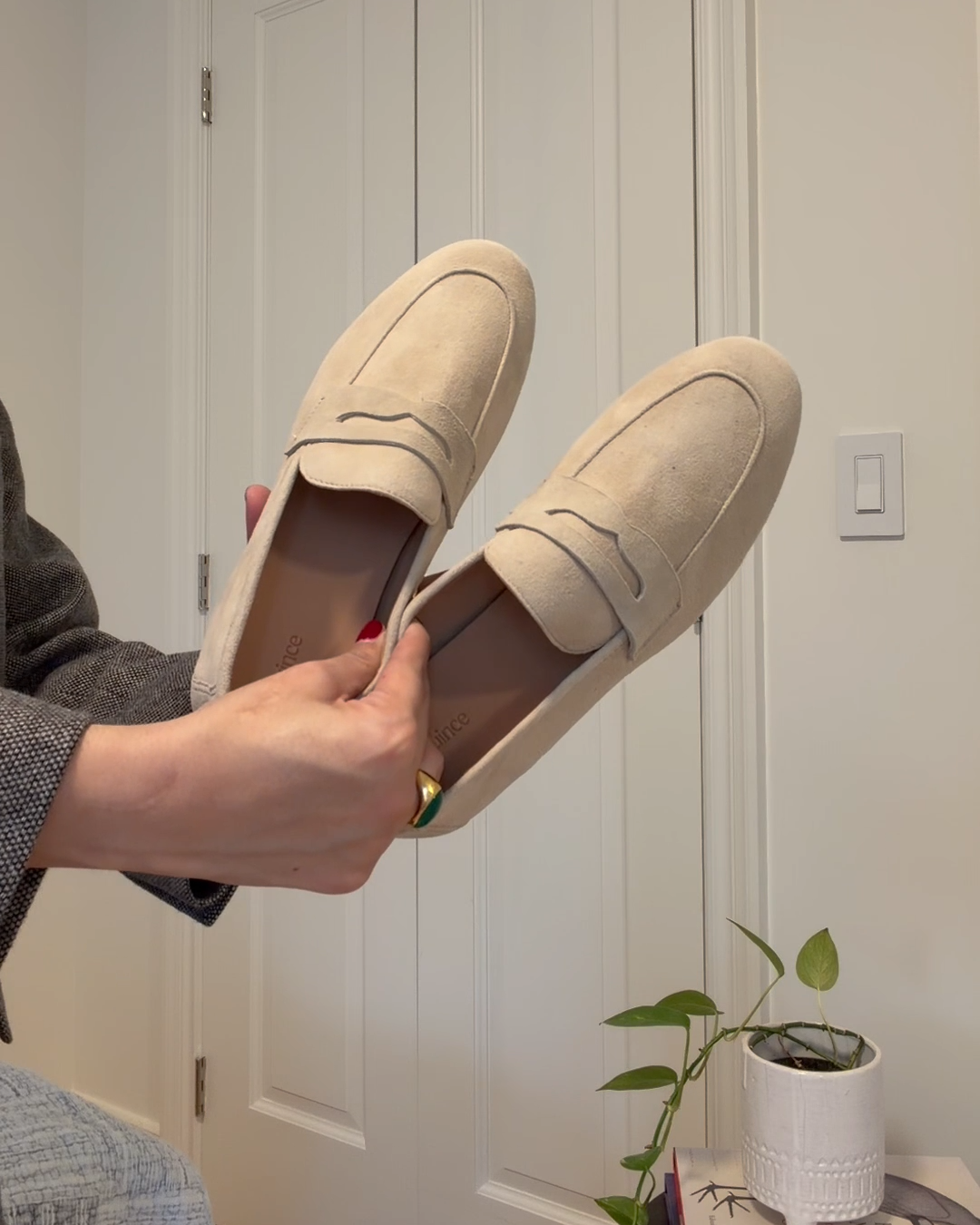 Italian Suede Penny Loafer Almond Hira Baig 4x5