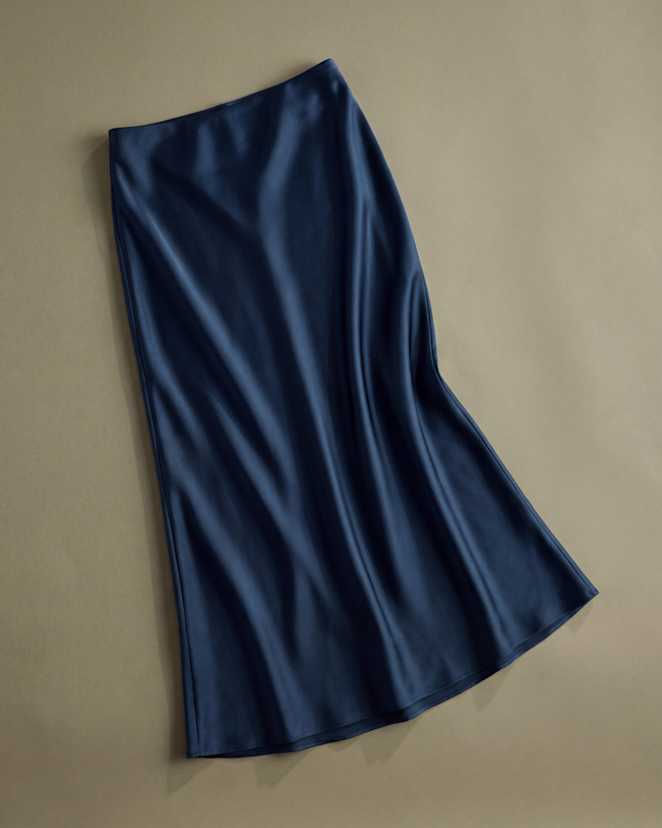 Stratus Blue 100% Washable Silk Maxi Skirt