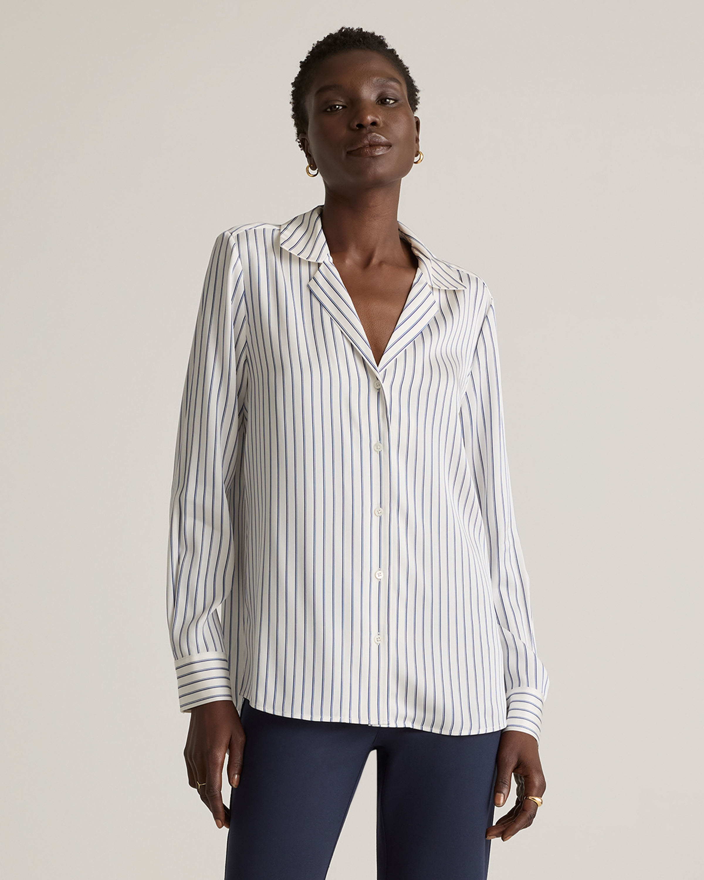 White Dove Washable Stretch Silk Notch Collar Blouse