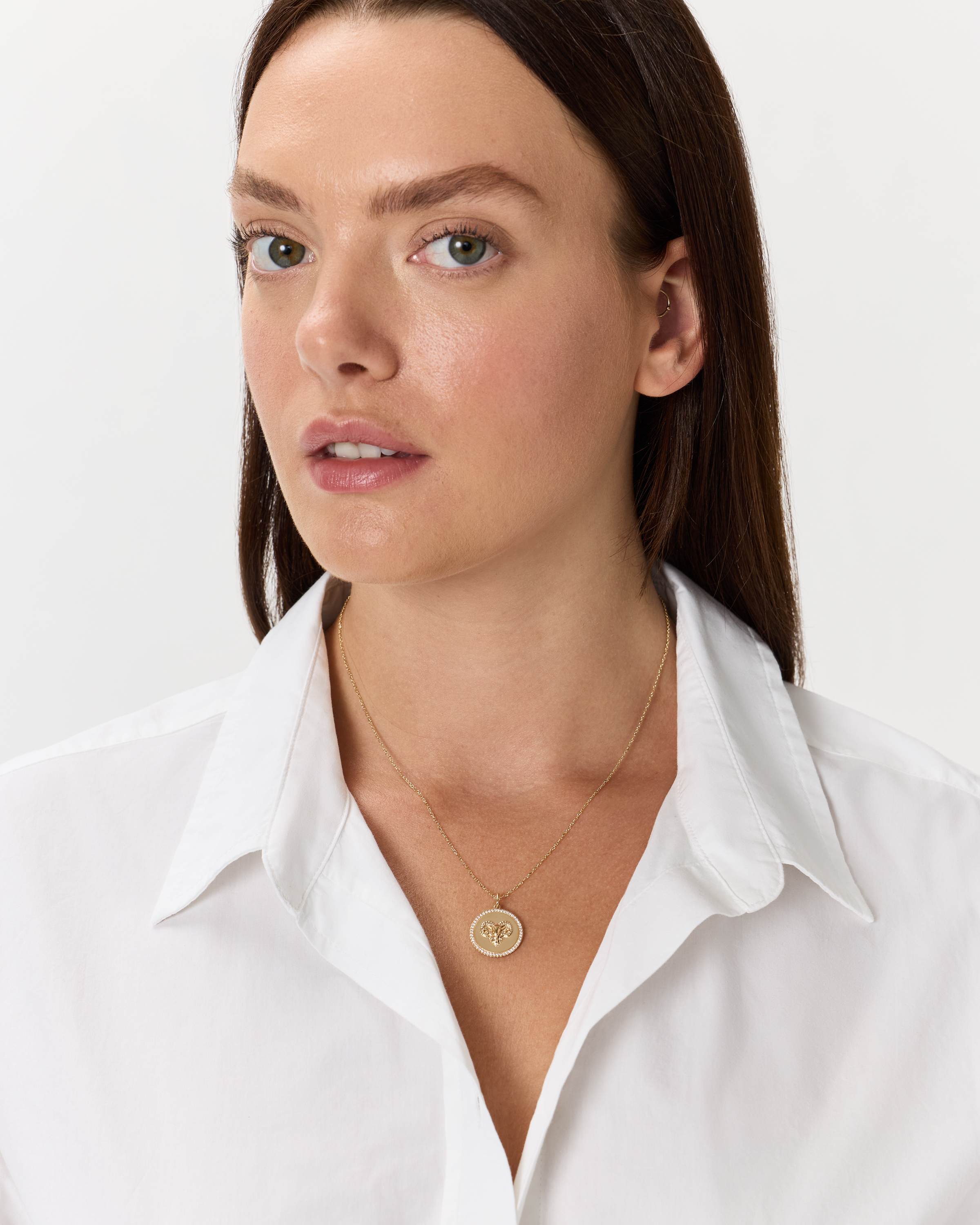 14K Gold Pave Zodiac Medallion Necklace - thumbnail 4