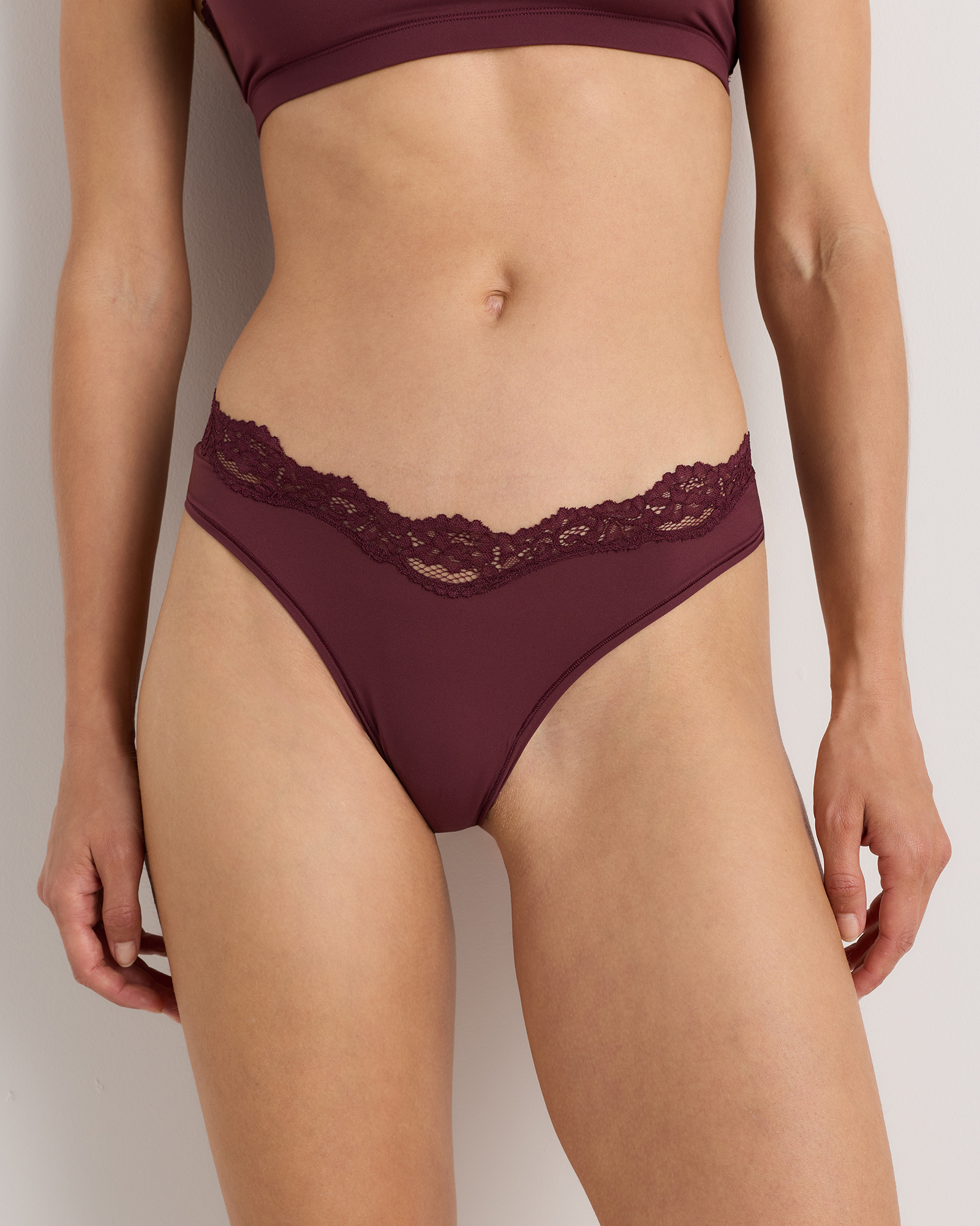 Barolo Burgundy Second Skin Lace Thong (3-Pack)