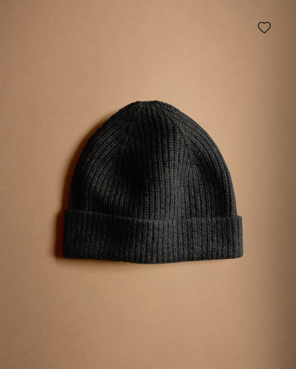 Black Mongolian Cashmere Ribbed Beanie