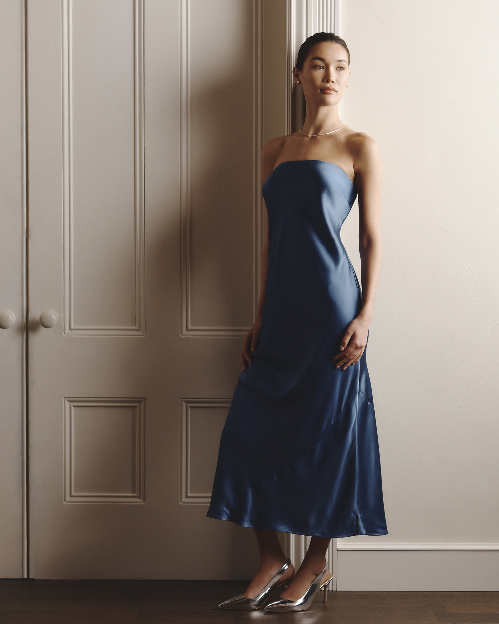 blue strapless dress midi Blue Floral Applique Strapless Midi Dress | Womens | Medium (Available in L) | 100% Polyester | Lulus