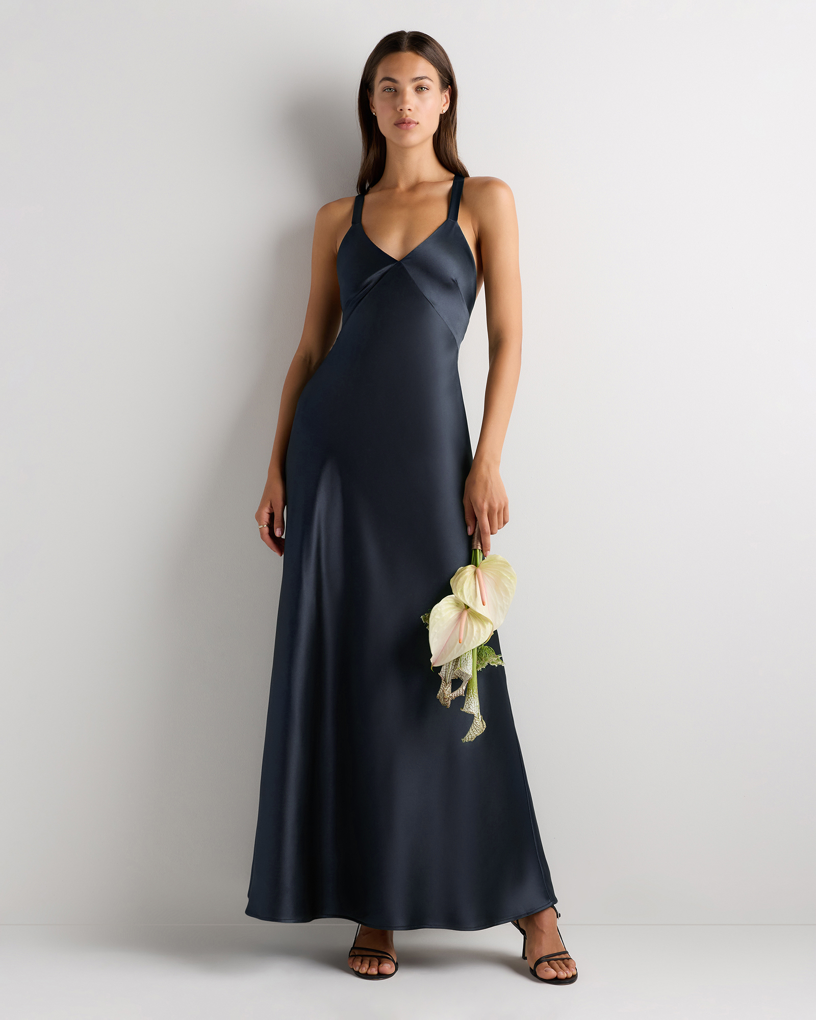 navy blue satin dress Bridesmaid Shiny Size 2XL When Can You Get the Dress Dark blue v neck satin