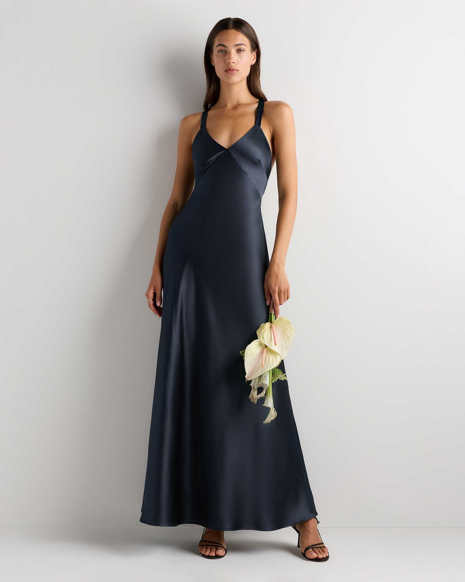 navy blue satin dress Bridesmaid Shiny Size 2XL When Can You Get the Dress Dark blue v neck satin