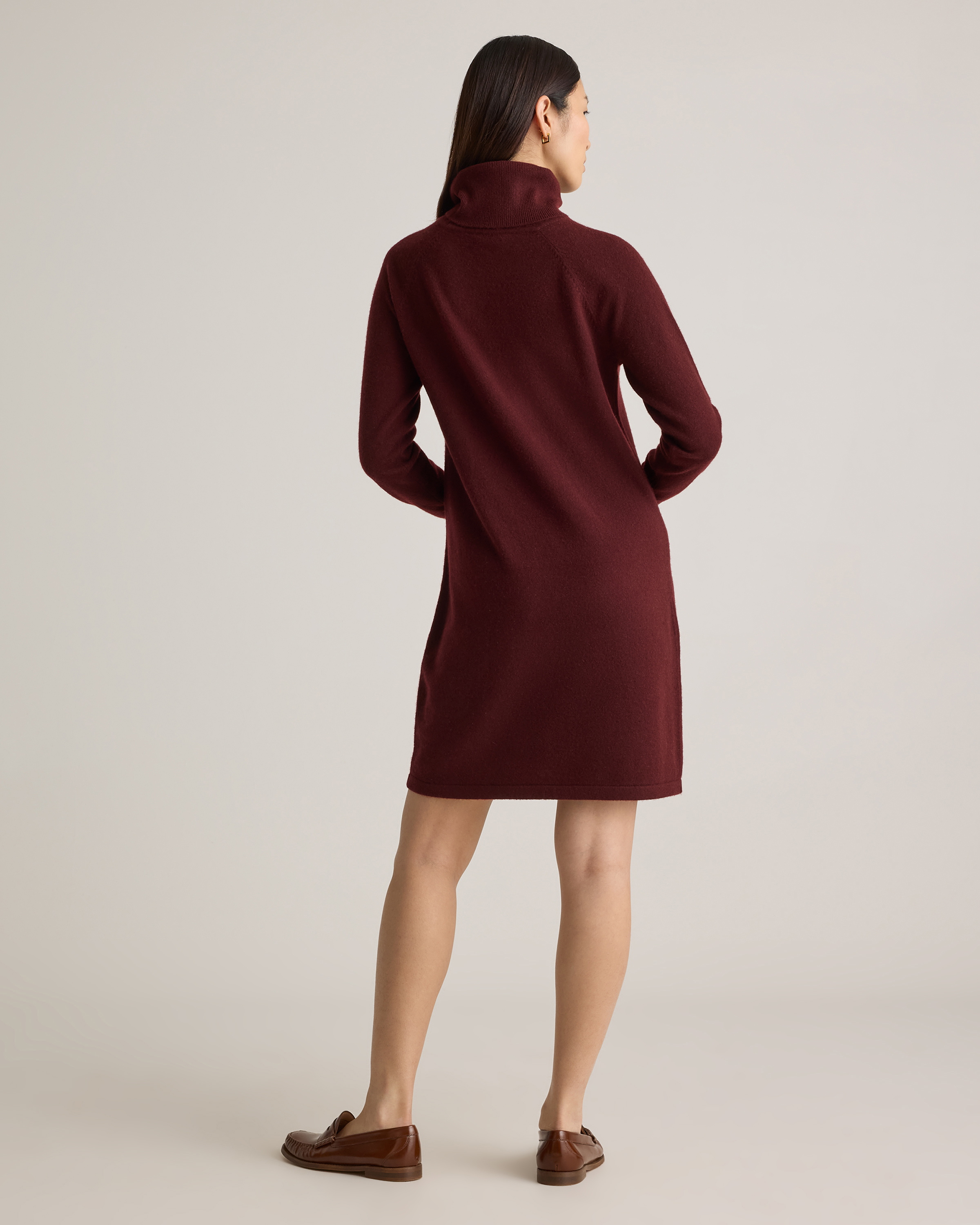 Cashmere Turtleneck Sweater Dress in Rich Burgundy