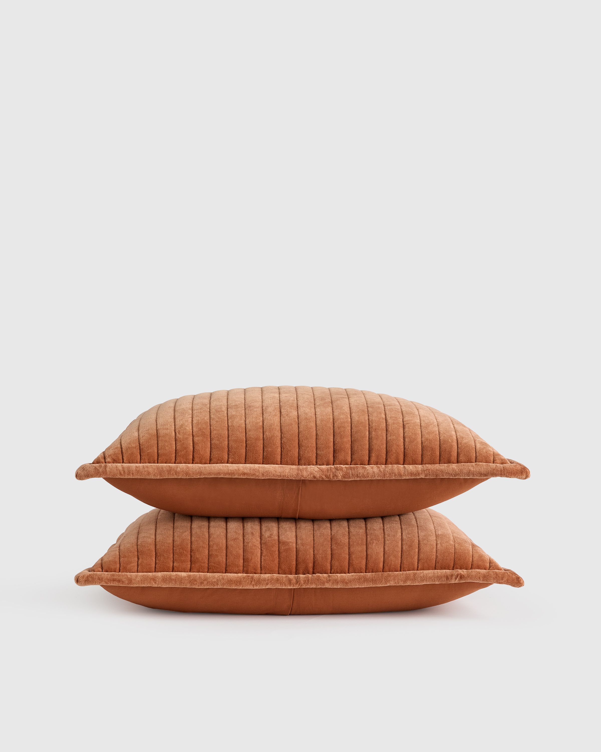 Terracotta Cotton Velvet Wide Channel Quilted Sham Set