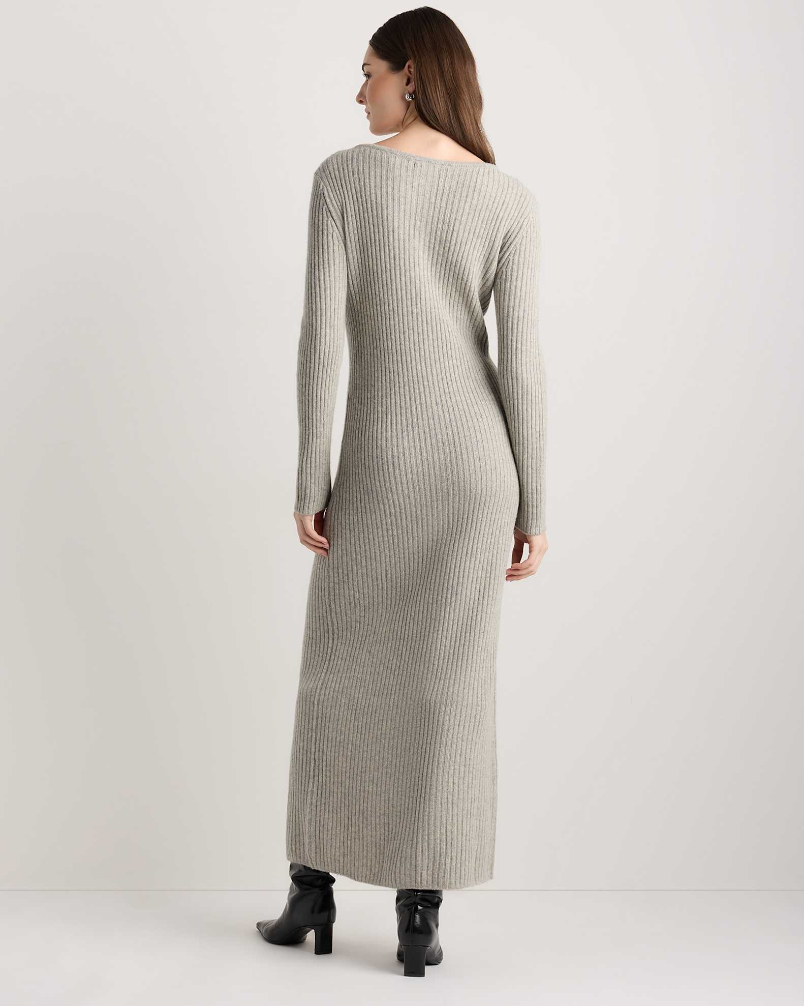 Women's 100% Yak Wool Ribbed Cardigan Sweater Dress in Warm Heather Grey, Size XL by Quince Women's 100% Yak Wool Ribbed Cardigan Sweater Dress in Warm Heather Grey, Size XL by Quince
