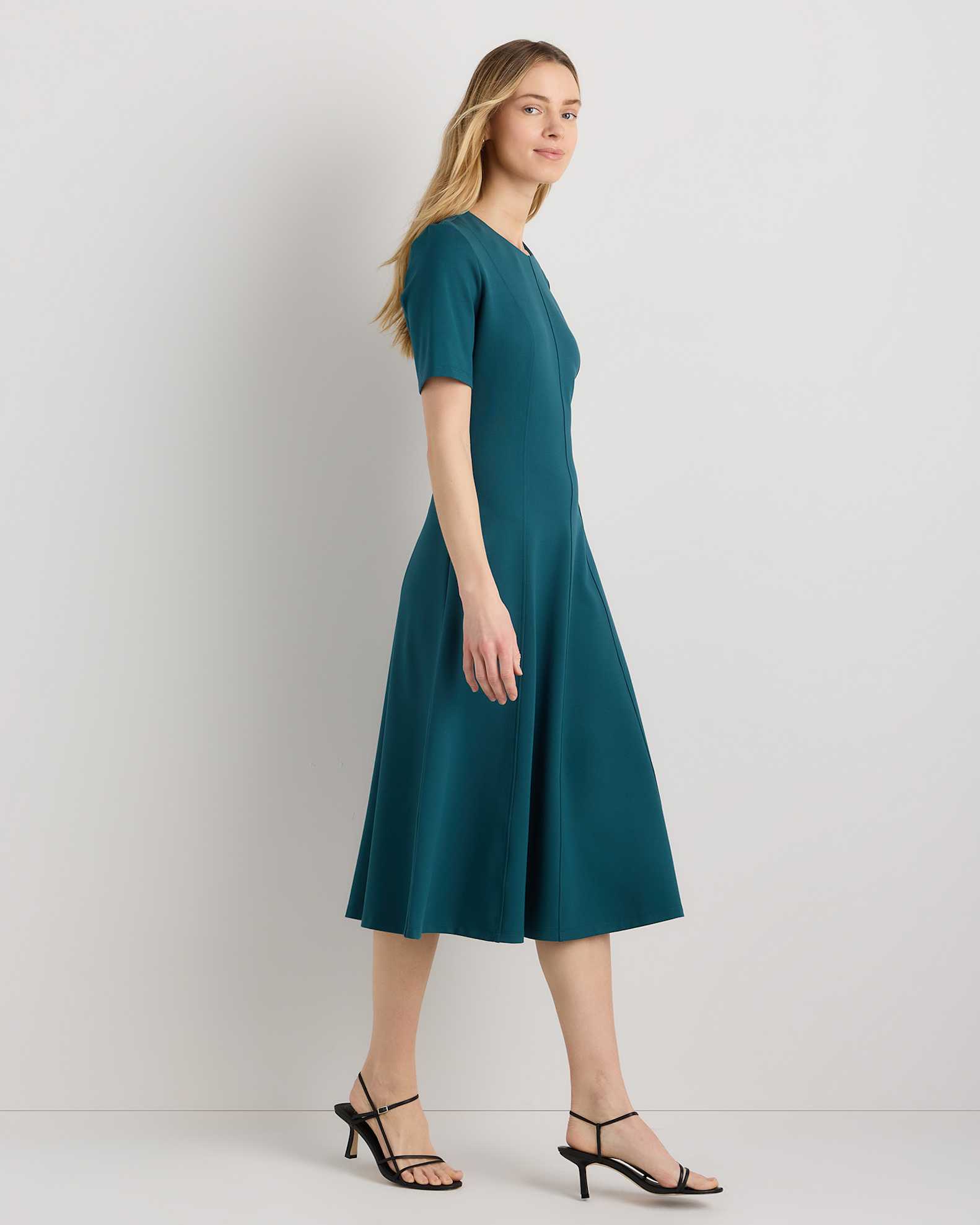 Ultra-Stretch Ponte Short Sleeve Midi Dress in Ocean Green Ultra-Stretch Ponte Short Sleeve Midi Dress in Ocean Green