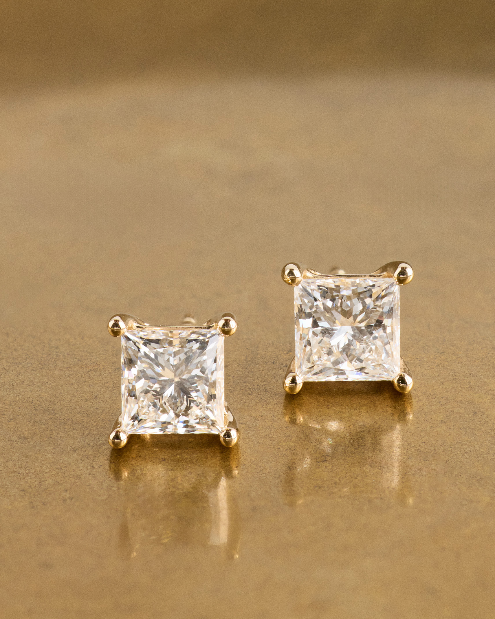 Yellow Gold 14K Gold Lab Grown Diamond Princess Solitaire Studs