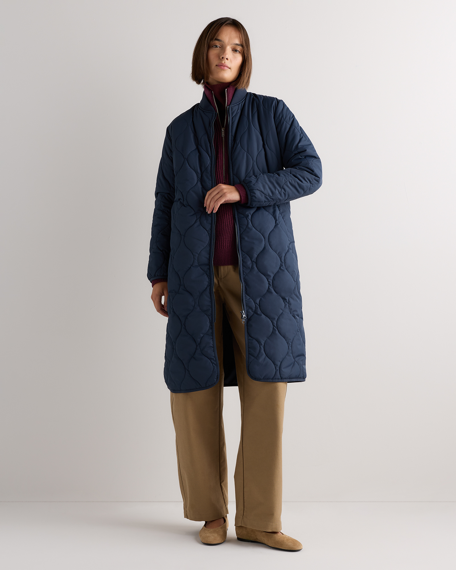 Atlas Navy Featherless Quilted Puffer Long Coat