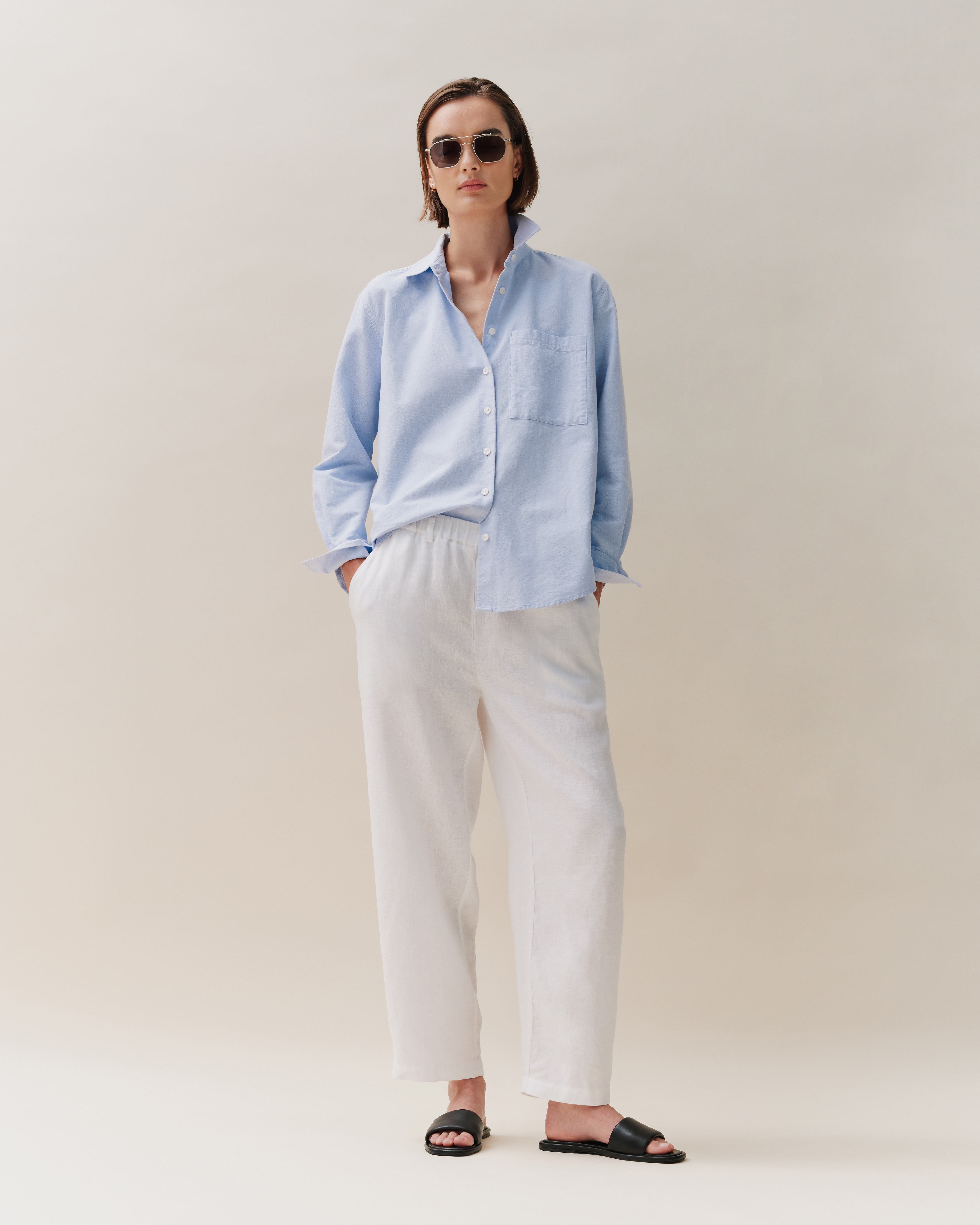 White 100% European Linen Pants