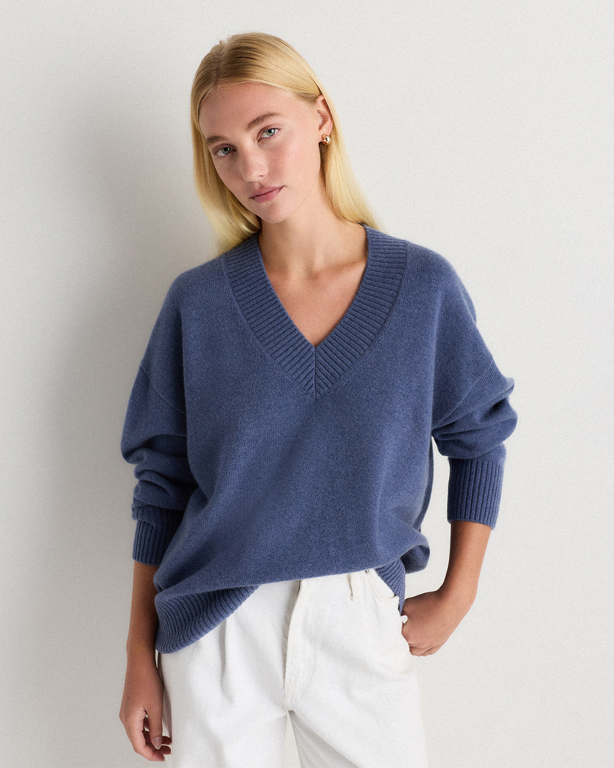 Heather Storm Blue Mongolian Cashmere Oversized V-Neck Sweater