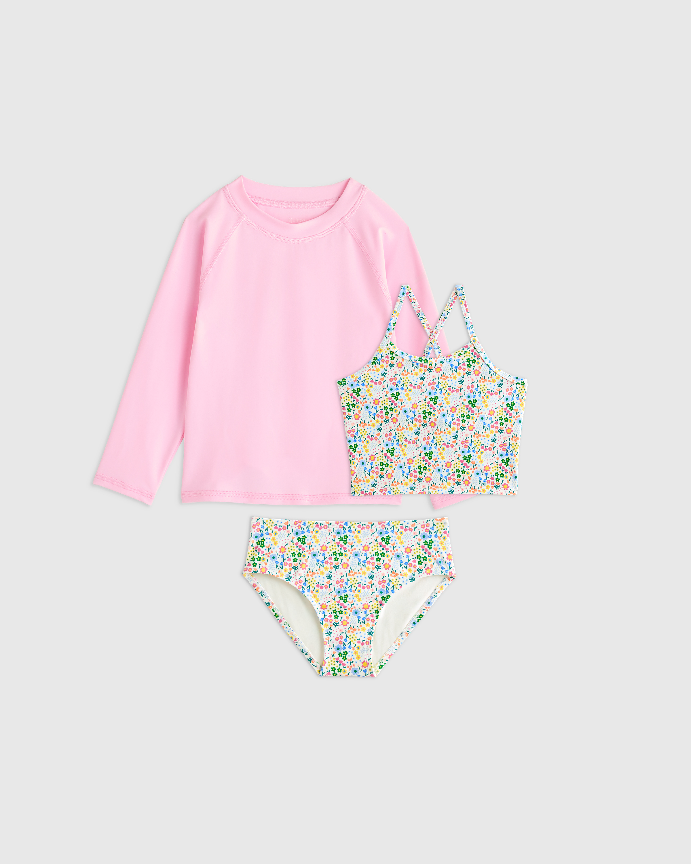 Soft Ditsy Floral Tankini and Long Sleeve Raglan Rash Guard Set