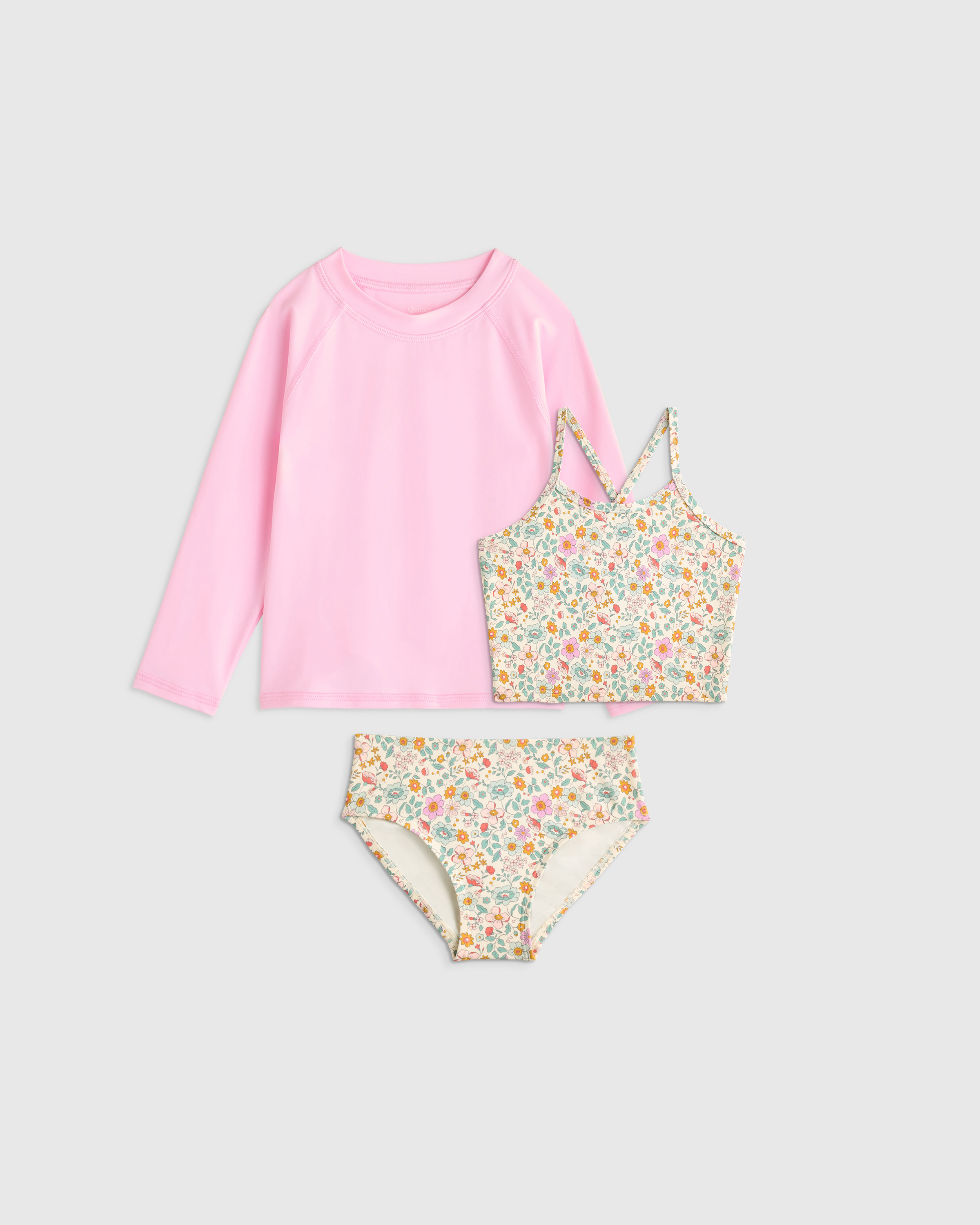 Soft Ditsy Floral Tankini and Long Sleeve Raglan Rash Guard Set
