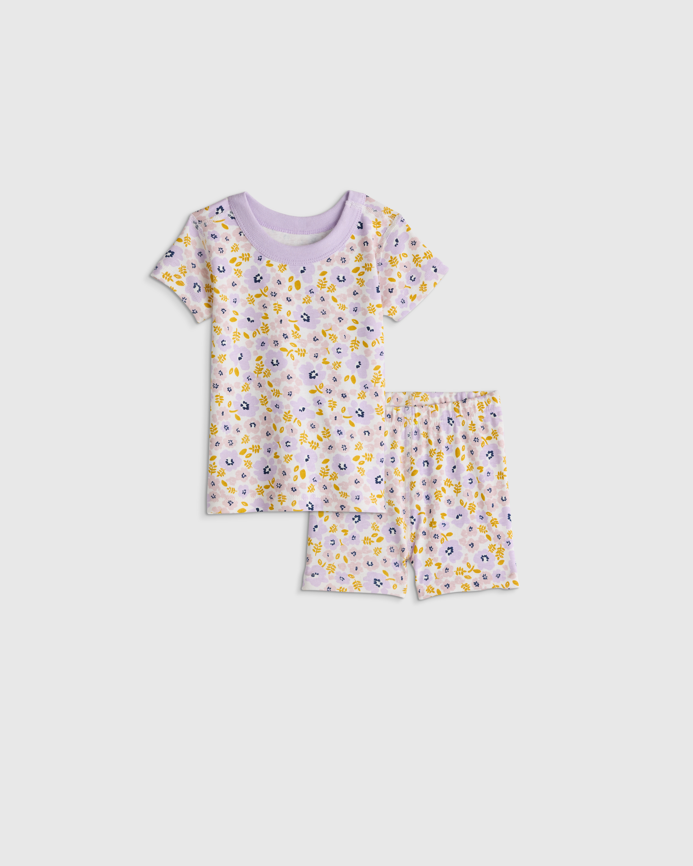 Purple Poppy Floral 100% Organic Cotton Short Sleeve and Shorts Pajama Set