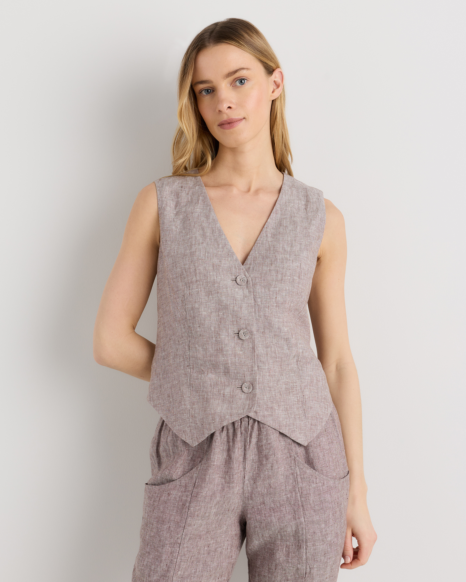 Taupe Brown Chambray 100% European Linen Vest