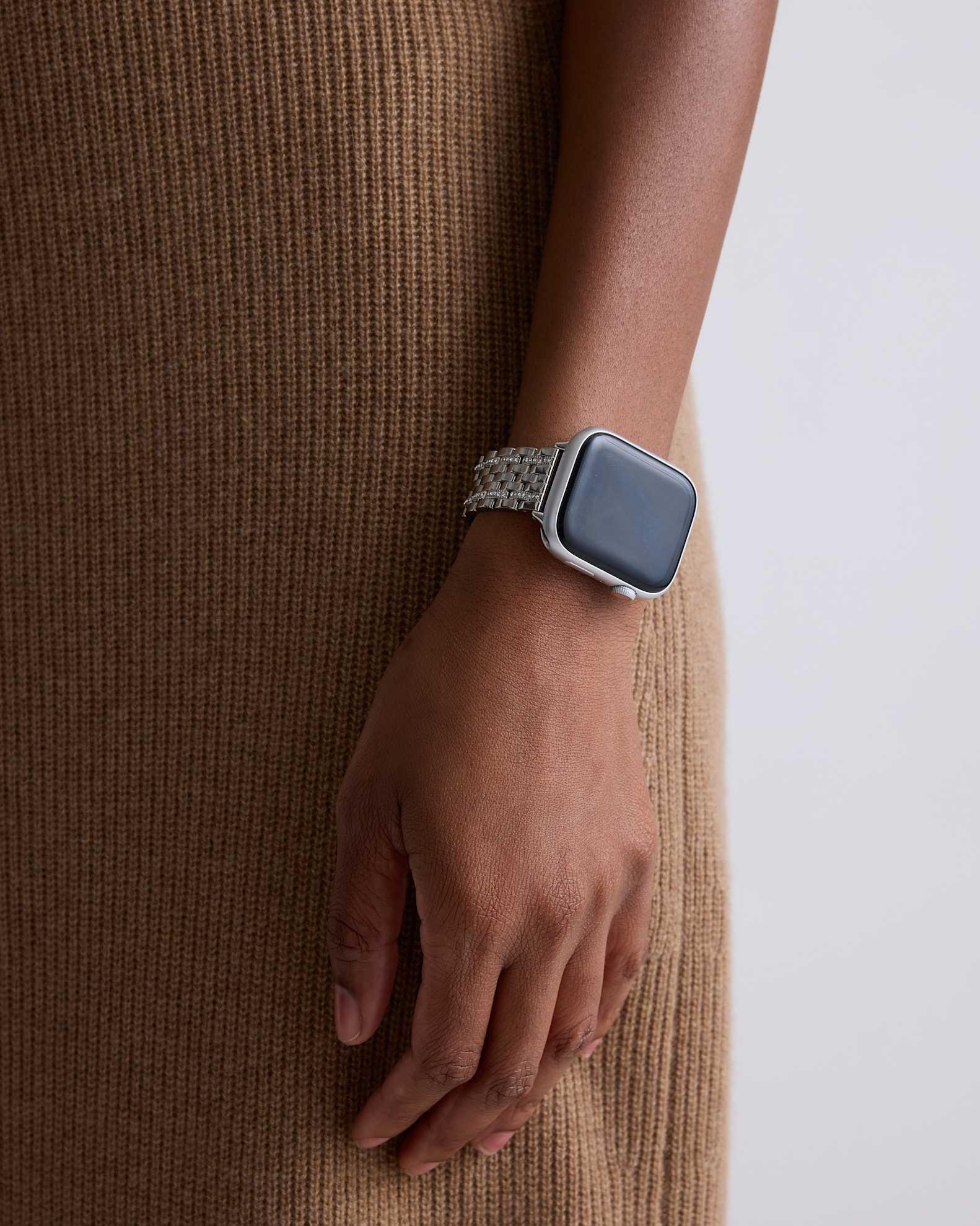 Stainless Steel Pave Bracelet Apple Watch Band in Silver